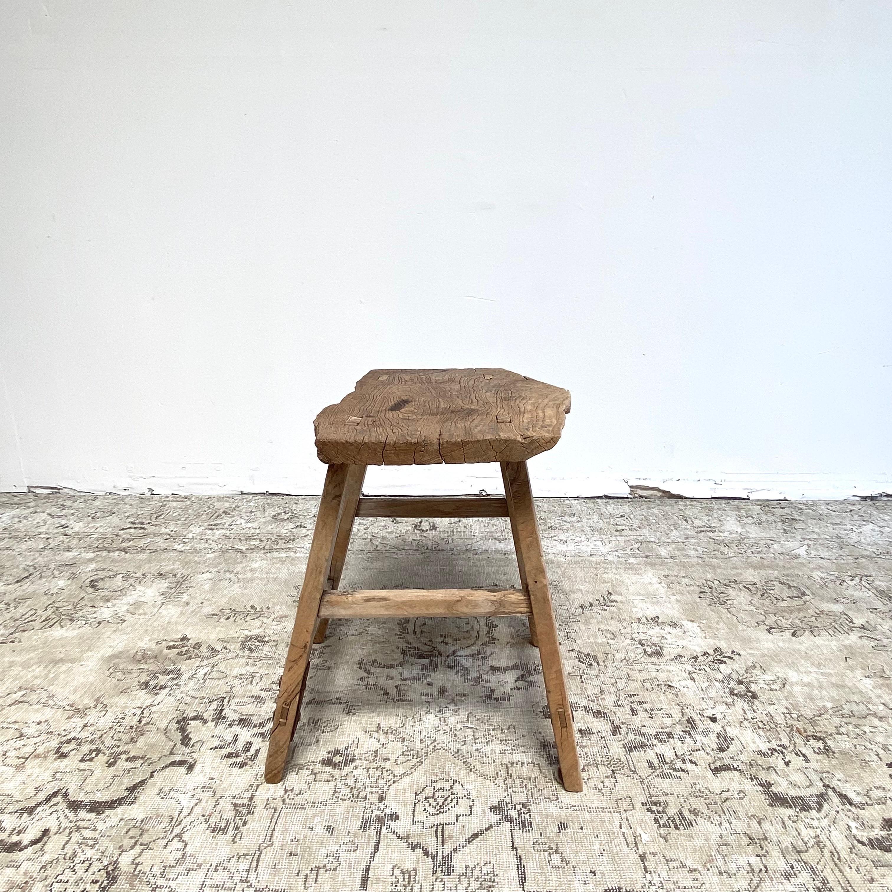 Vintage Elm Wood Stool  For Sale 1