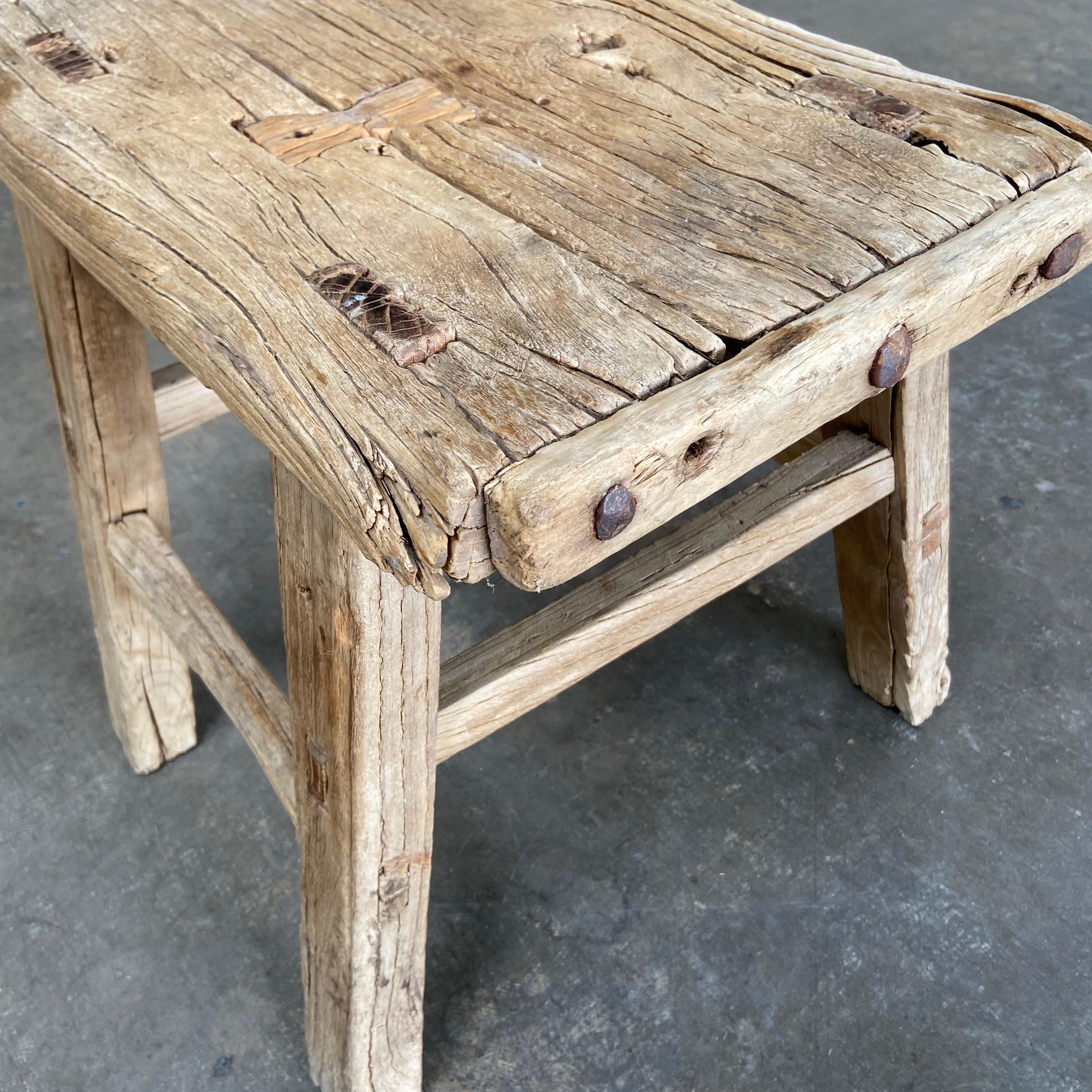 Vintage Elm Wood Stool 2