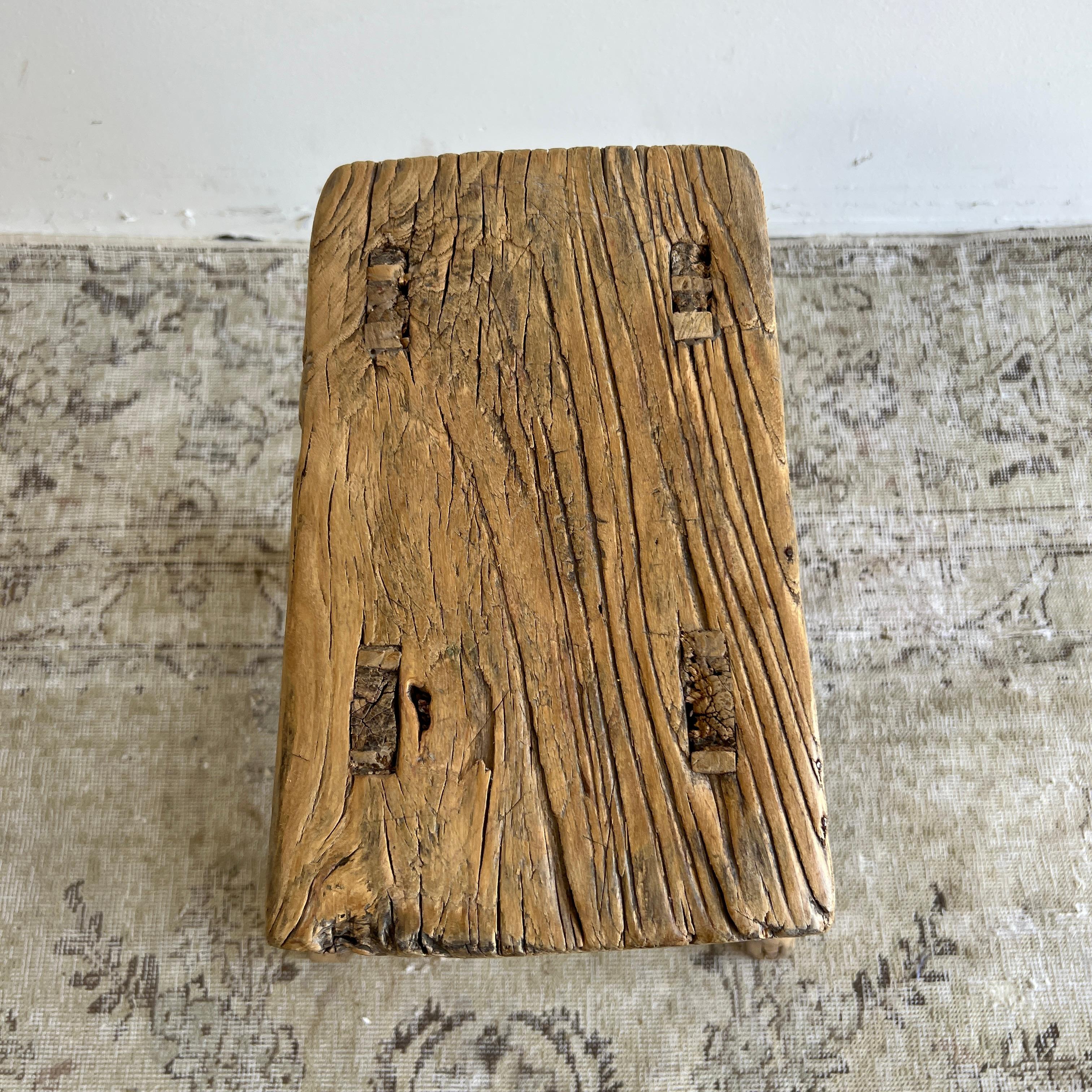 Vintage Elm Wood Stool For Sale 1