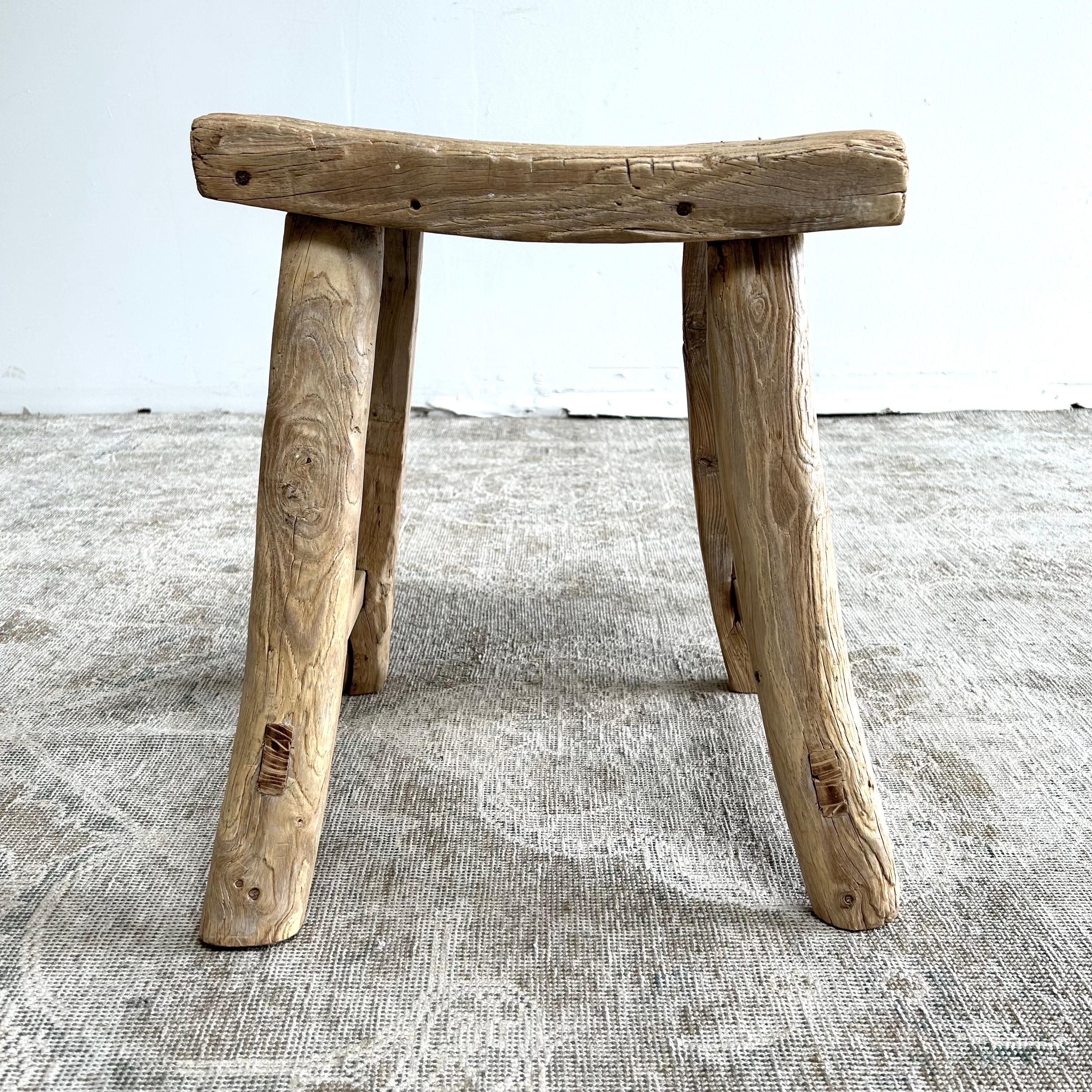 Vintage Elm Wood Stool For Sale 3