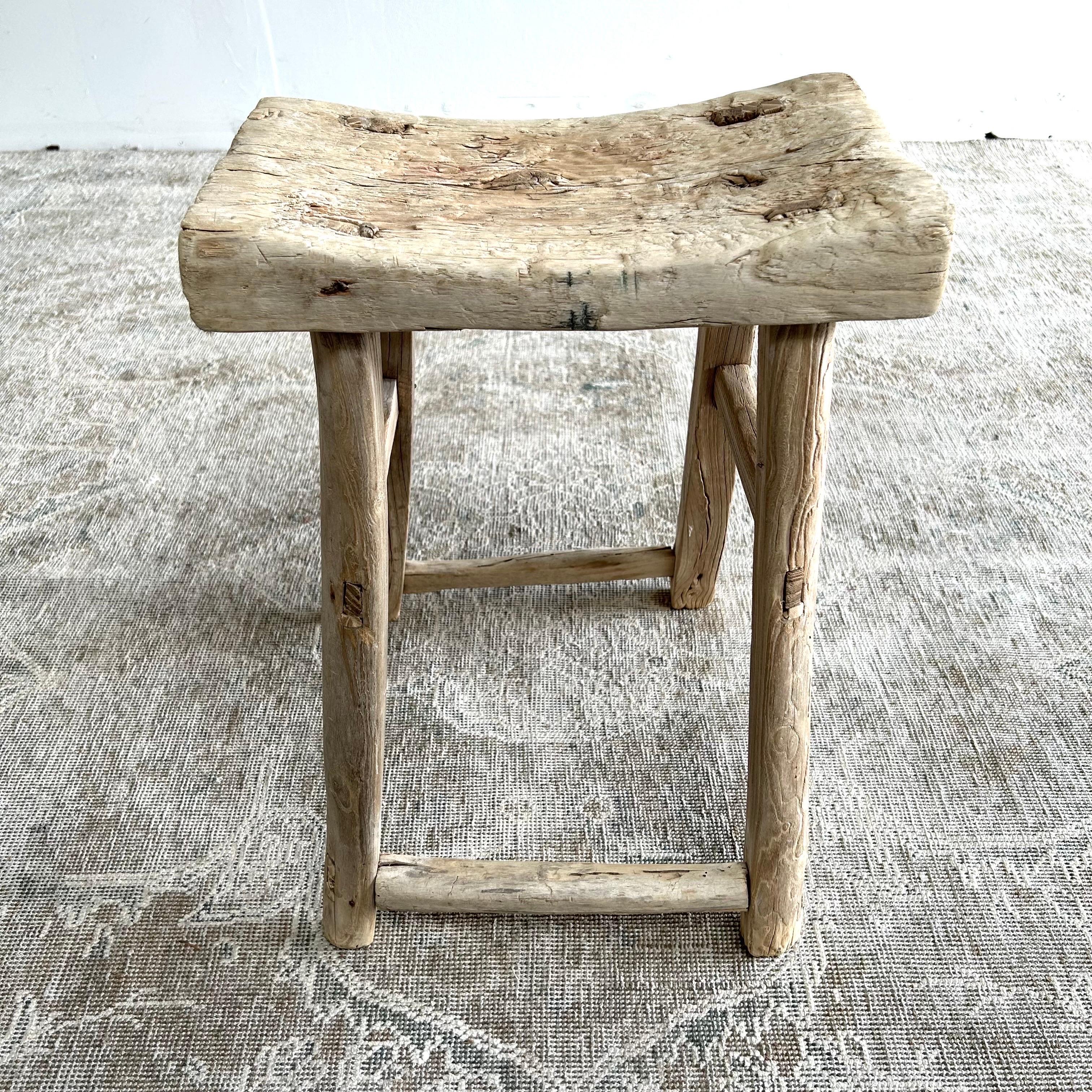 Vintage Elm Wood Stool For Sale 4