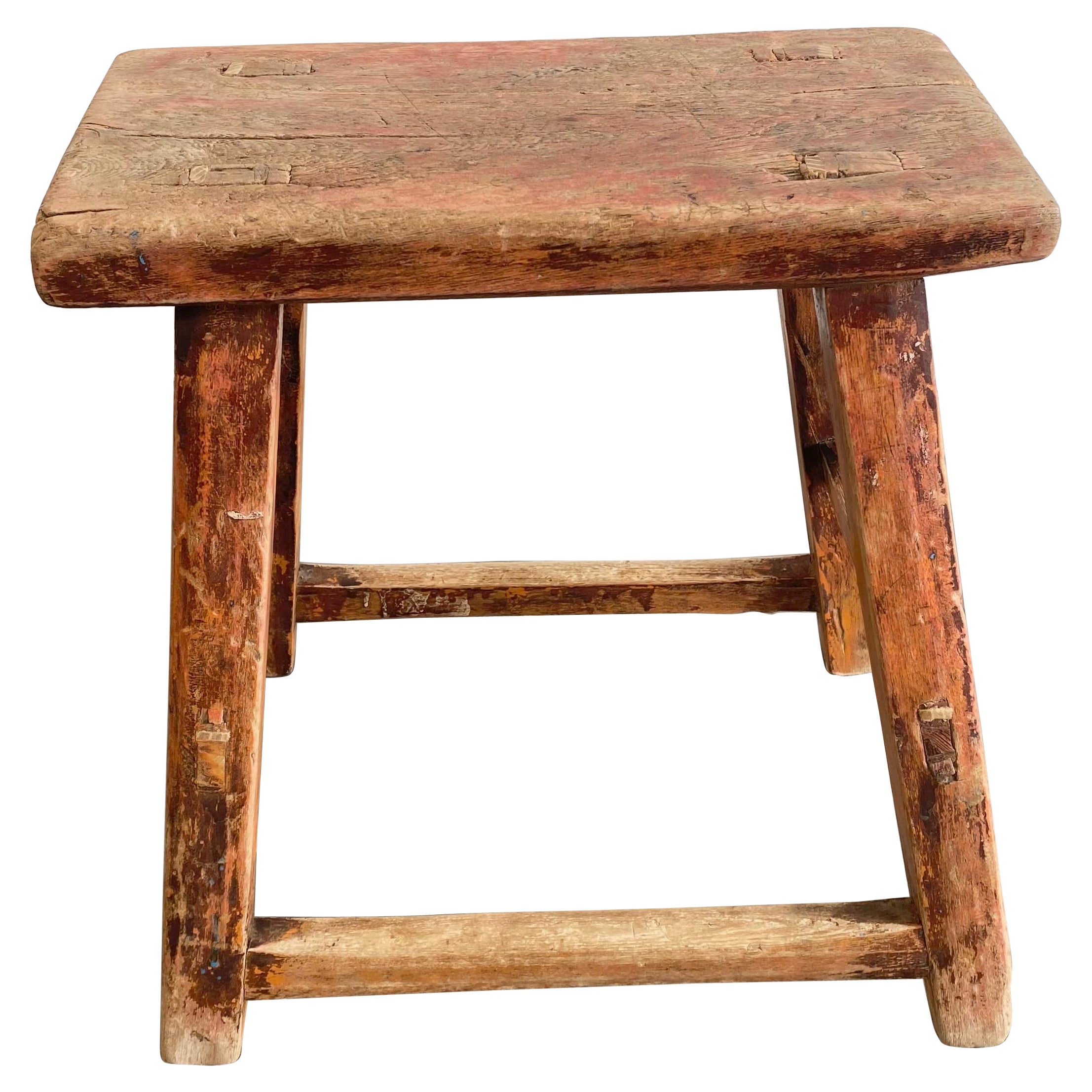 Sgabello vintage in legno di olmo