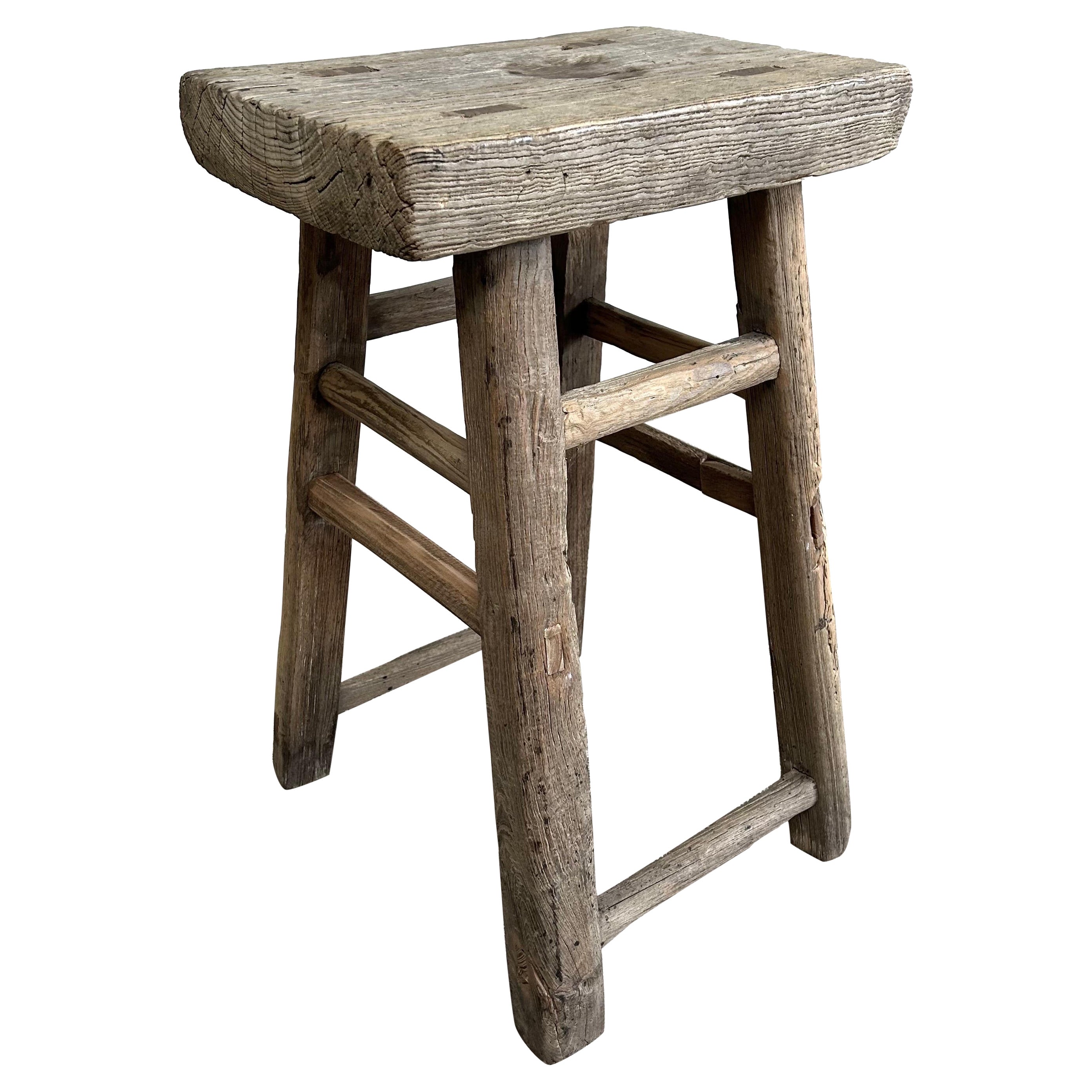 Sgabello vintage in legno di olmo