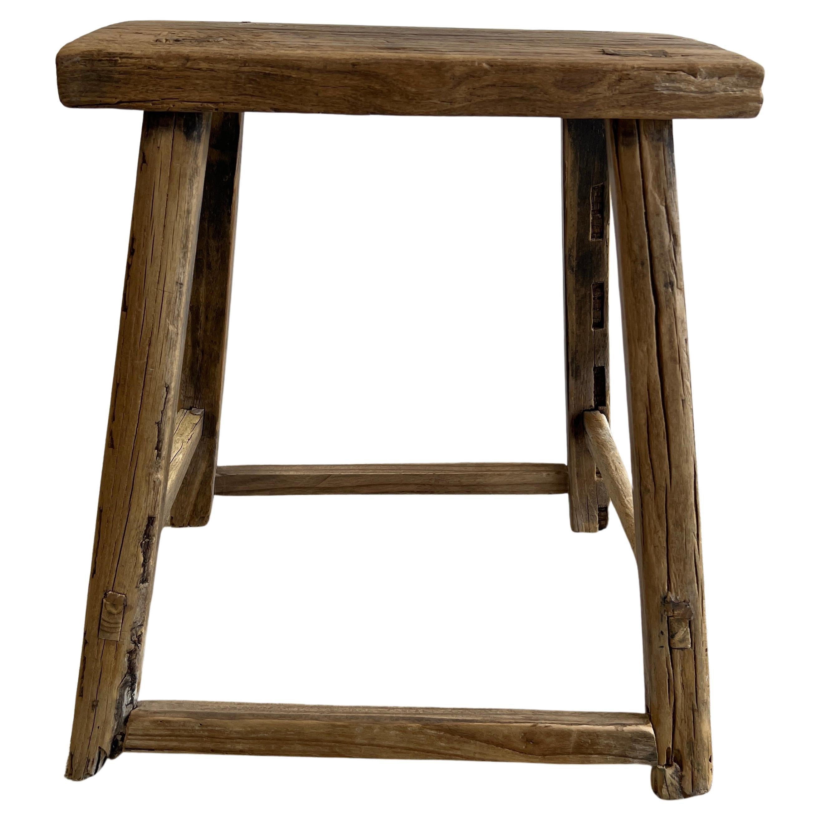 Vintage Elm Wood Stool at 1stDibs