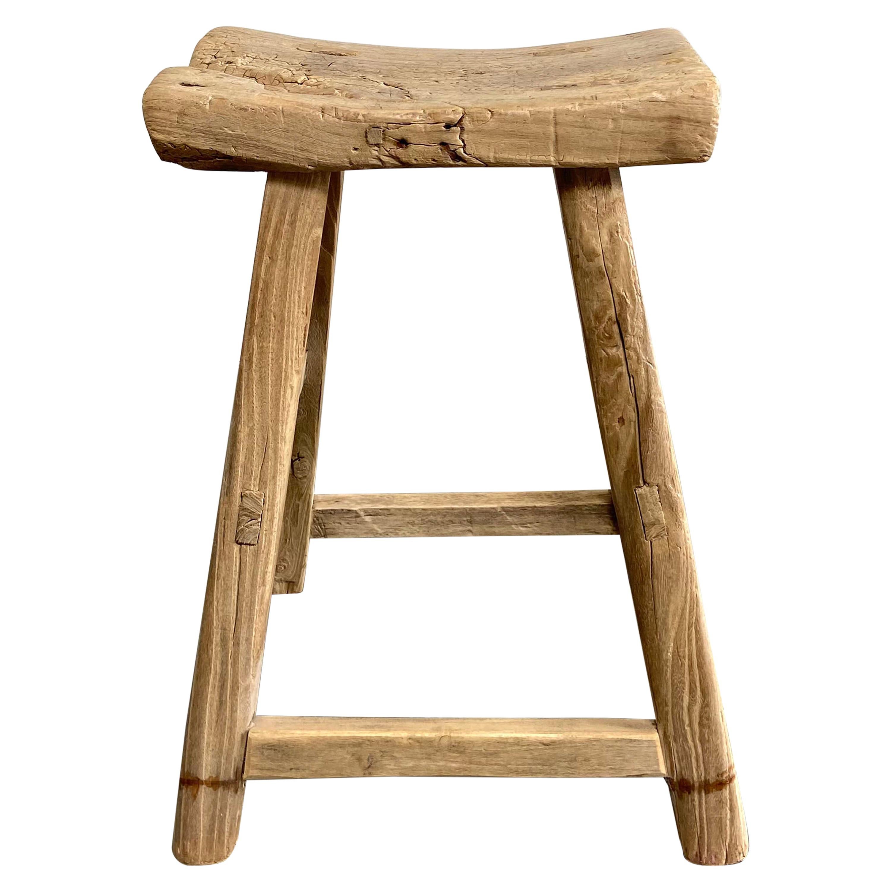 Vintage Wide Seat Elm Wood Stool or Side Table For Sale at 1stDibs