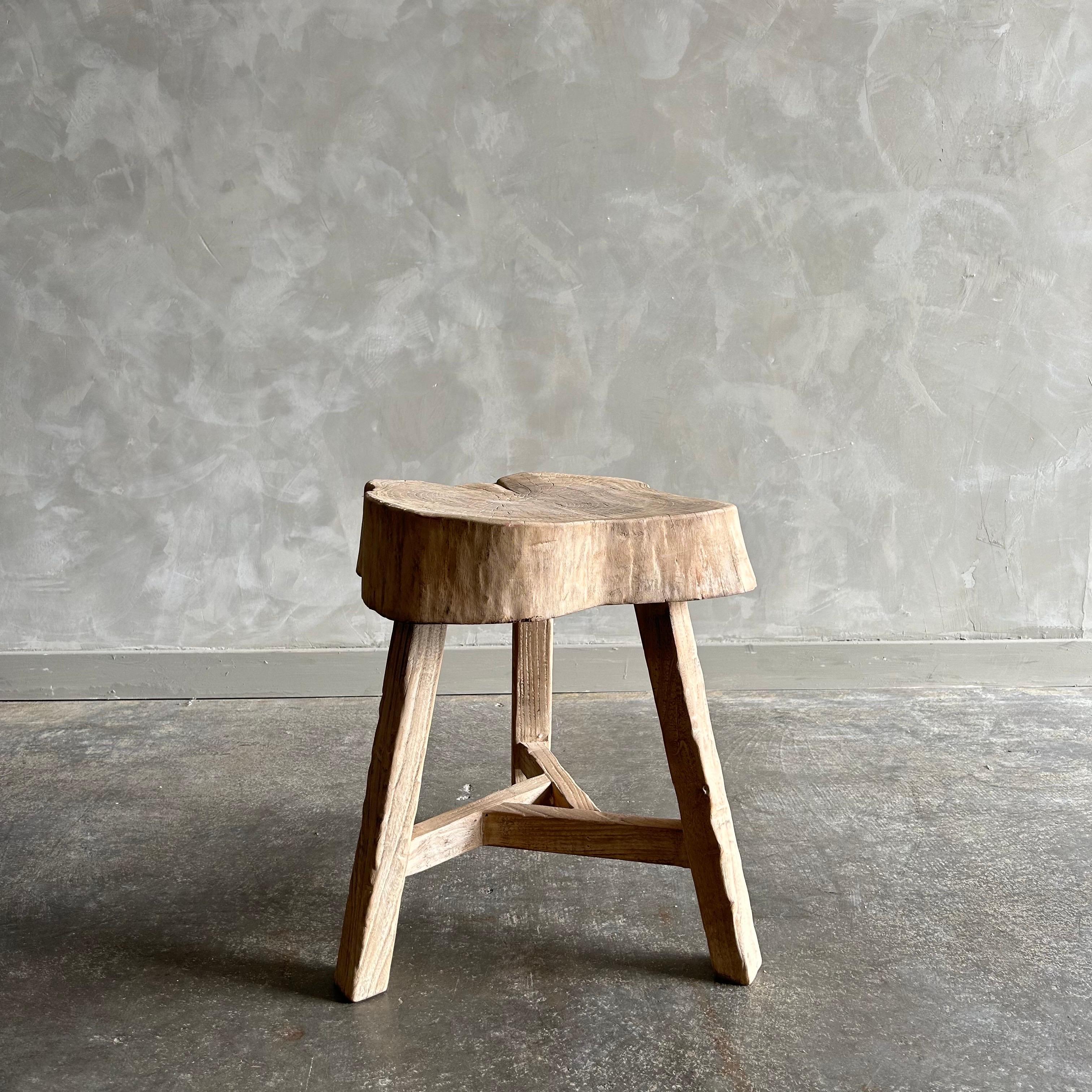 Vintage Elm Wood Stool or Side Table in Natural Finish For Sale at 1stDibs