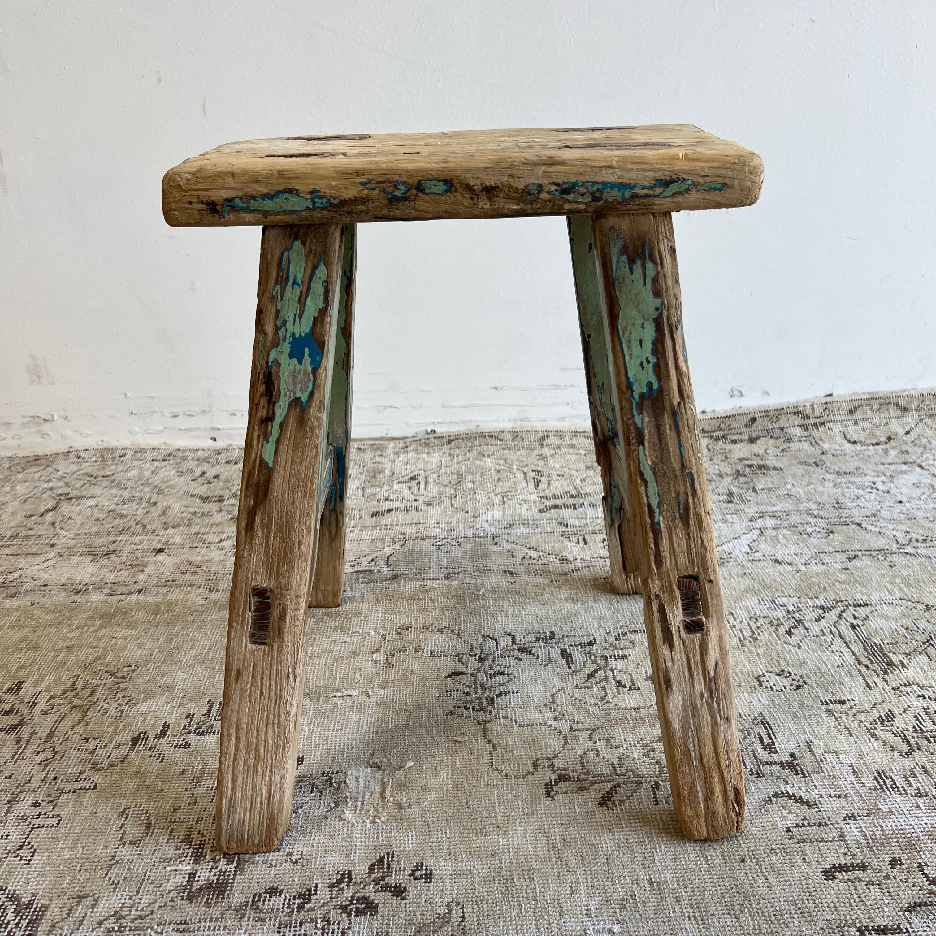 Vintage Antique elm wood stool These are the real vintage antique elm wood stools! Beautiful antique patina, with weathering and age, these are solid and sturdy ready for daily use, use as a table, stool, drink table, they are great for any space.