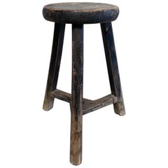 Vintage Elm Wood Stool with Original Finish