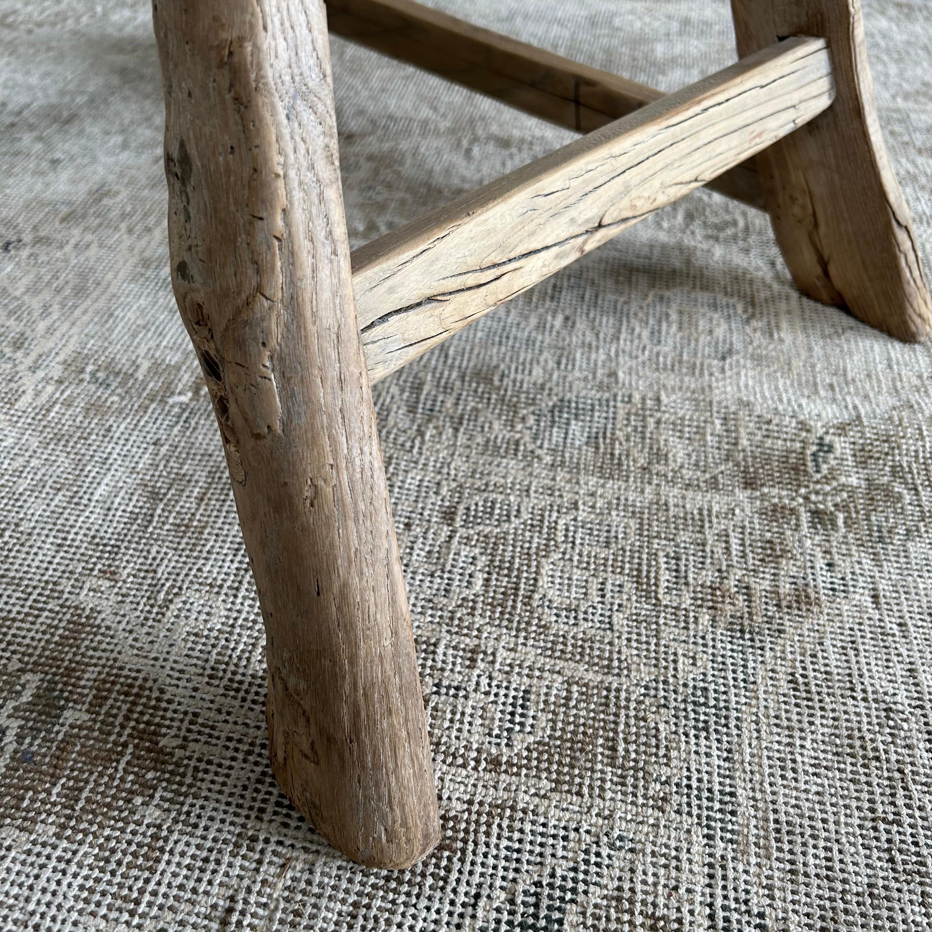 Vintage Elm Wood Stool with Patina For Sale 8