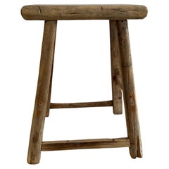 Vintage Elm Wood Stool with Pretty Patina