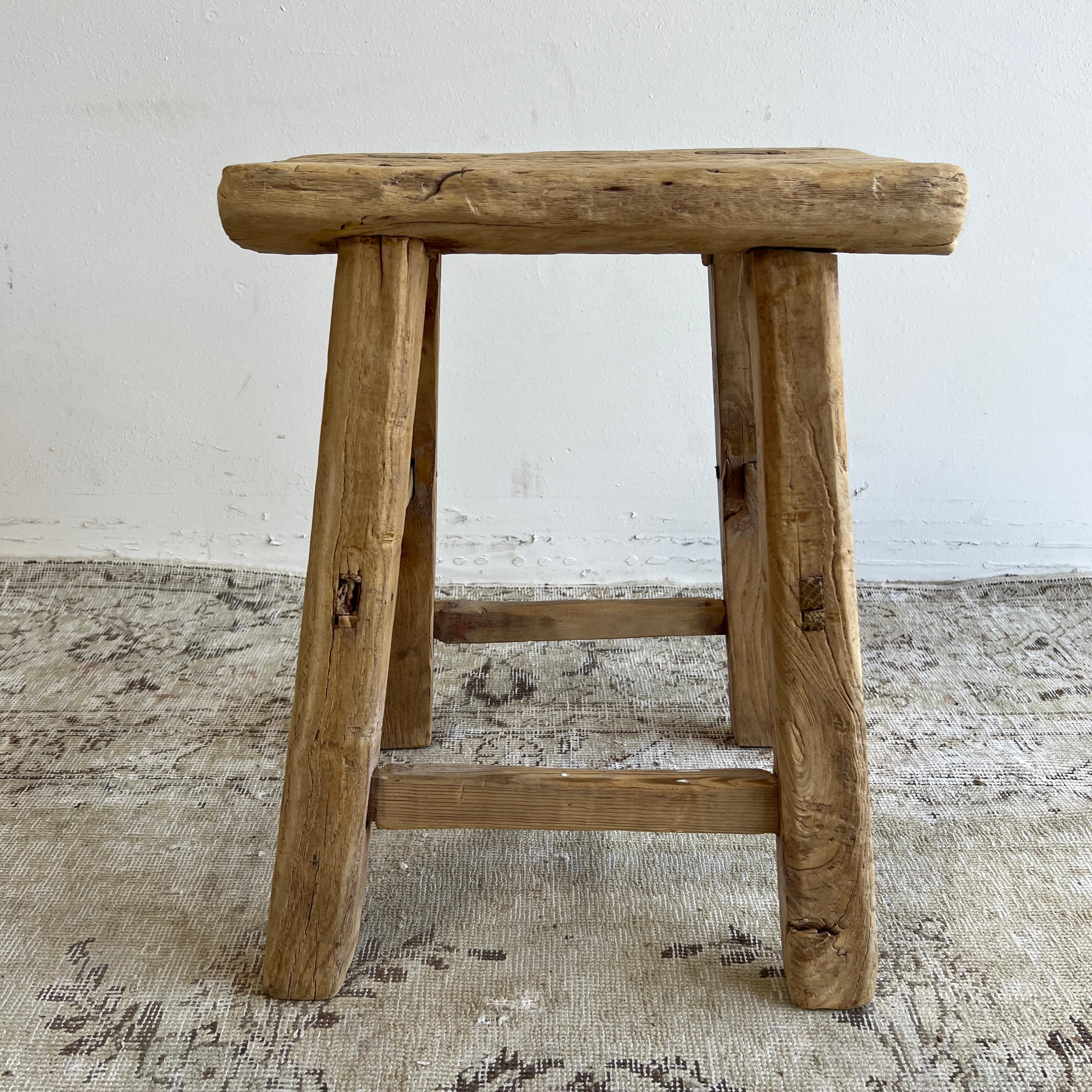Vintage Antique elm wood stool These are the real vintage antique elm wood stools! Beautiful antique patina, with weathering and age, these are solid and sturdy ready for daily use, use as a table, stool, drink table, they are great for any space.