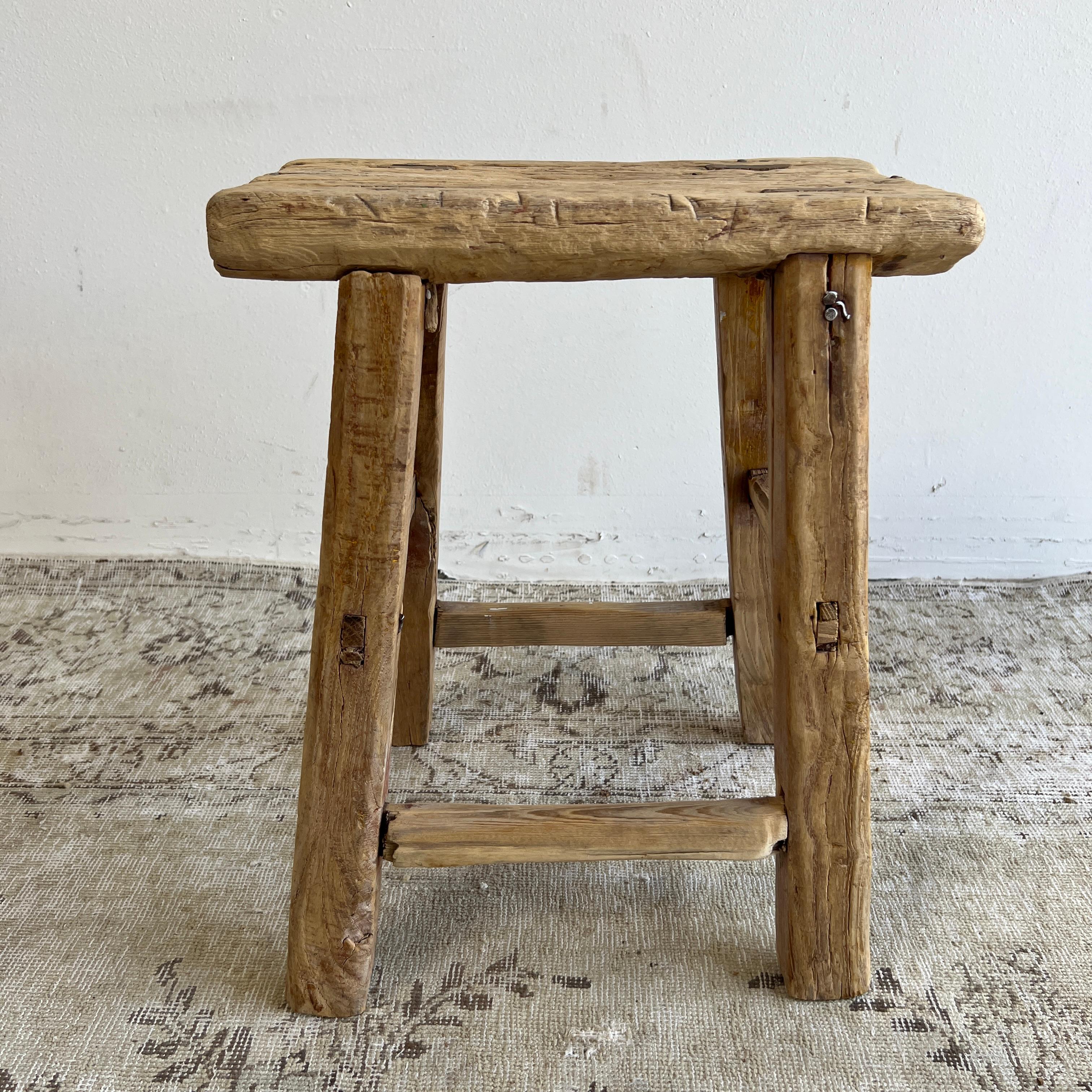 20th Century Vintage Elm Wood Stool with Thick Top