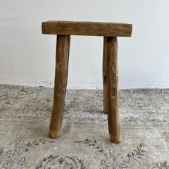 Vintage Elm Wood Stool with Unique Legs