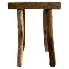 Tabouret vintage en bois d'orme avec pieds uniques