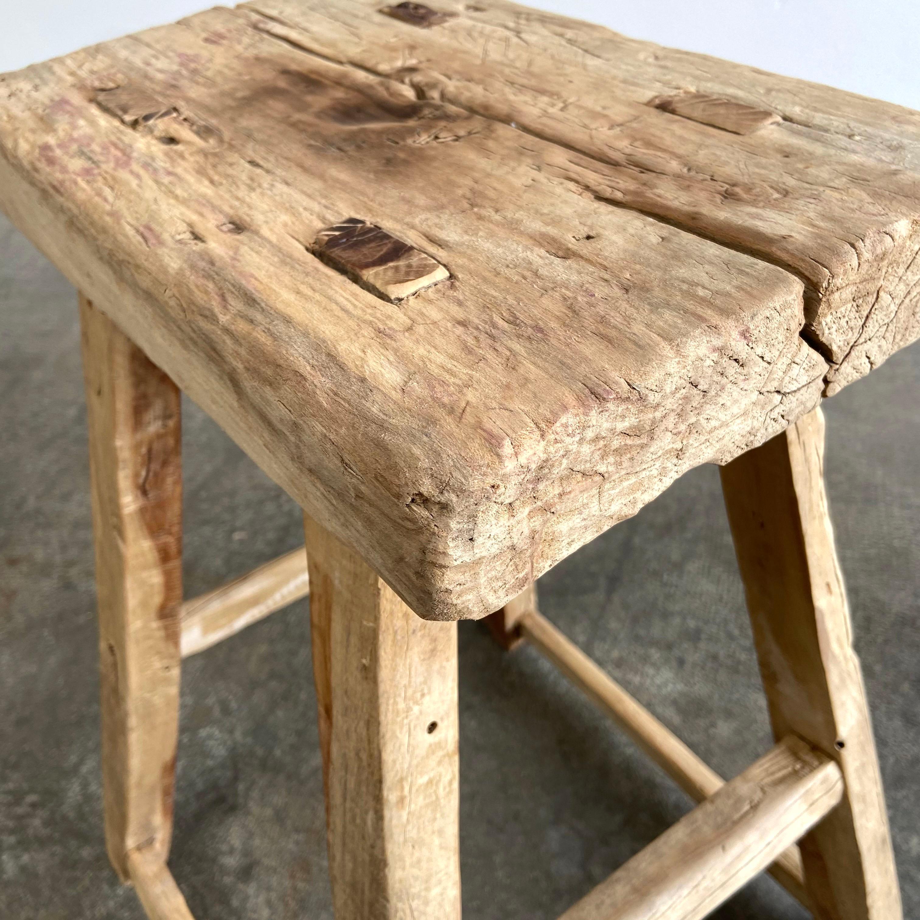 20th Century Vintage Elm Wood Tall Stool or Pedestal Side Table For Sale