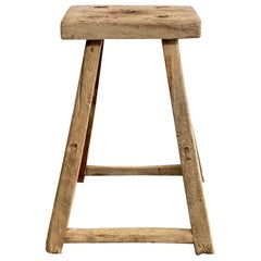 Vintage Elm Wood Tall Stool or Pedestal Side Table