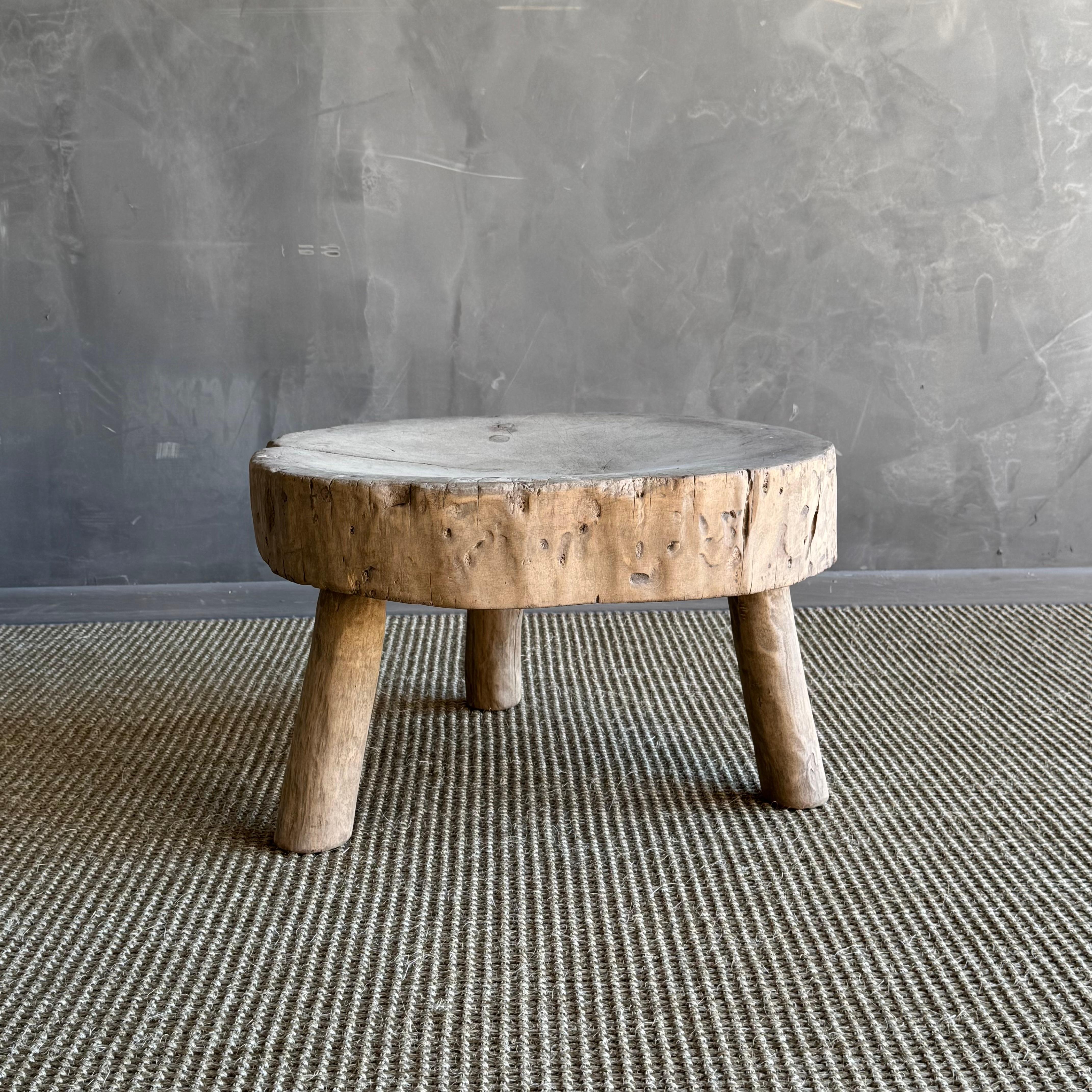 Vintage Reclaimed Elm Wood Stump Slice Stools.
Beautiful antique patina, with weathering and age, these are solid and sturdy ready for daily use Each piece is truly unique and one of a kind with different characteristics in the wood.

Solid elm wood