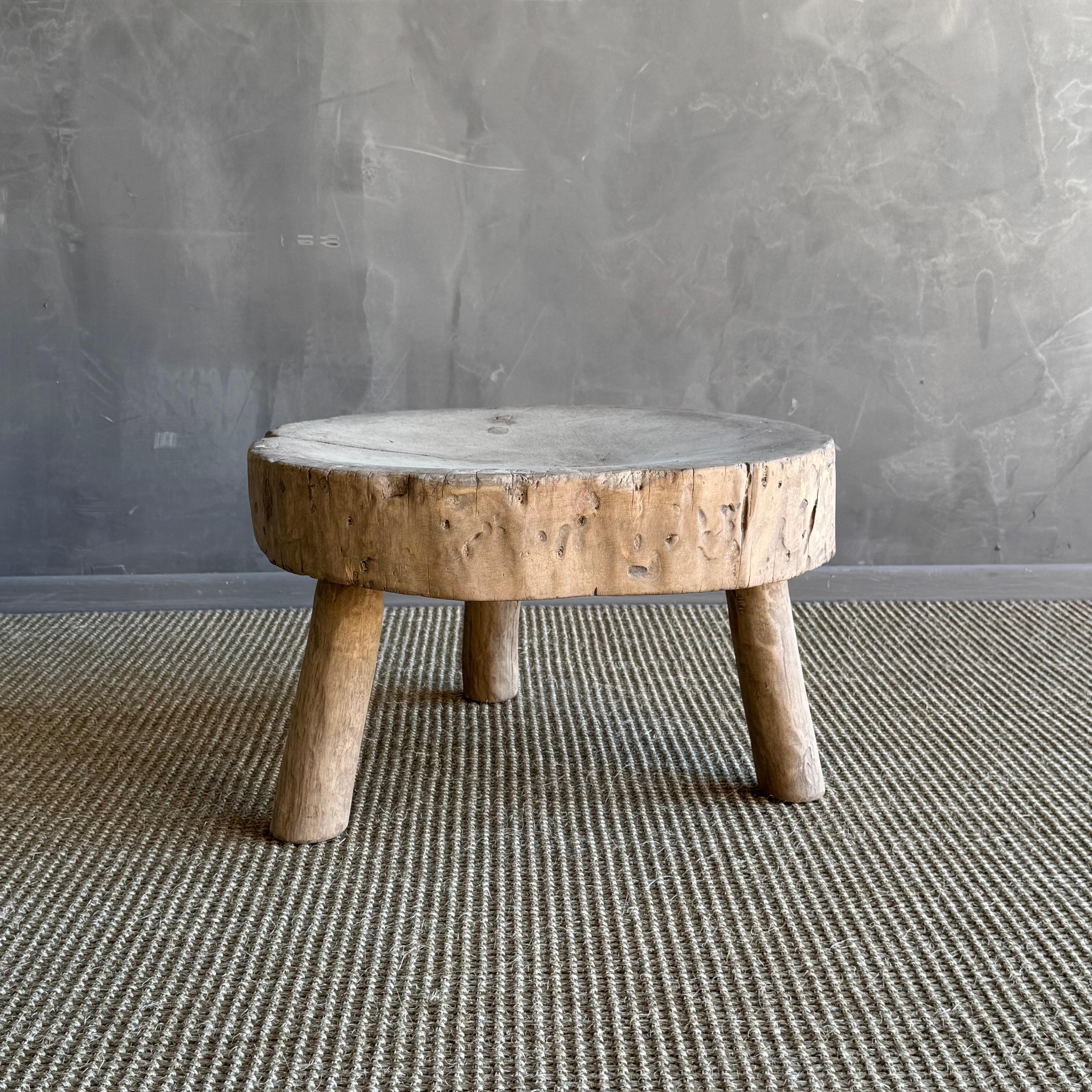 Organic Modern Vintage Elm Wood Wabi Sabi Slice Stool or Side Table