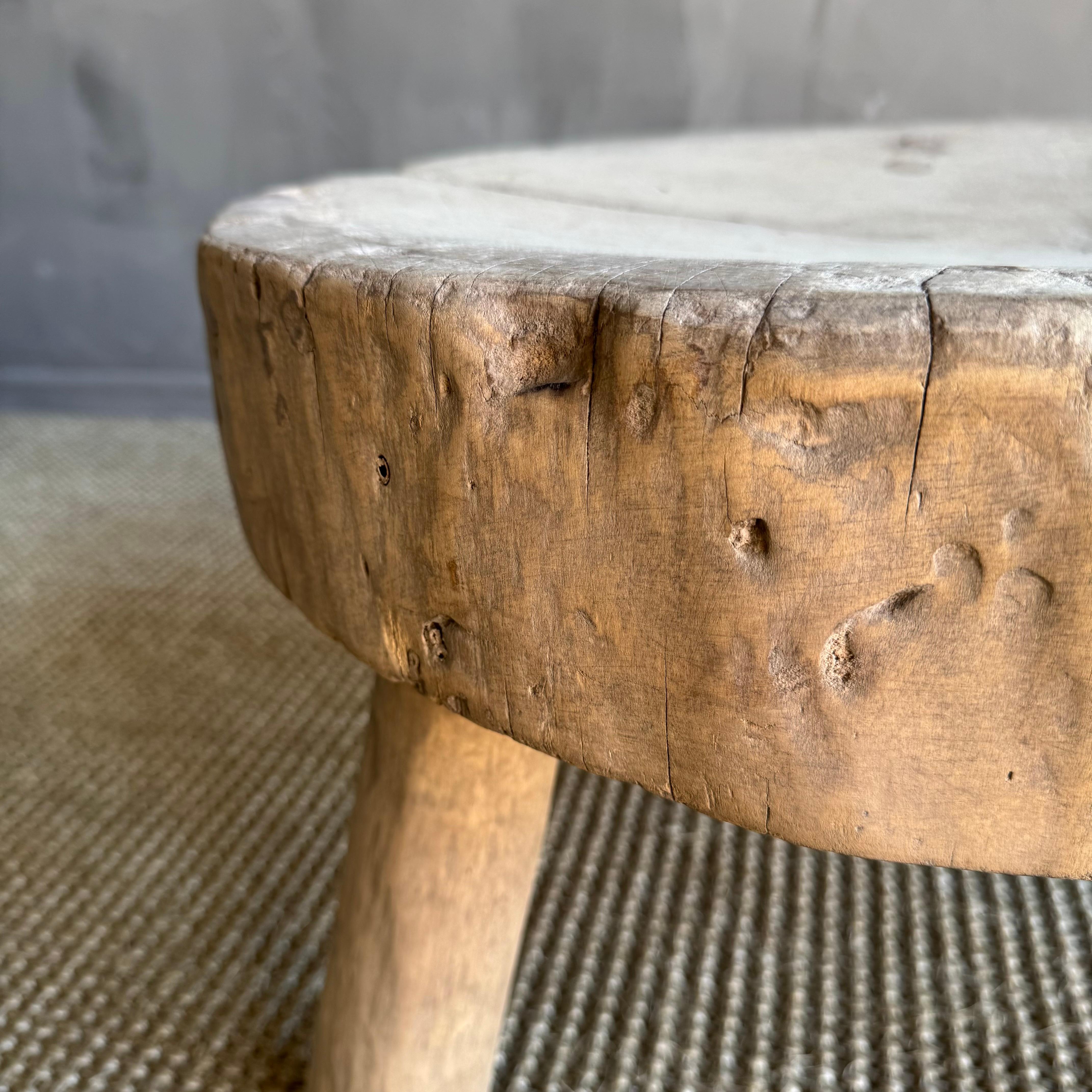 Vintage Elm Wood Wabi Sabi Slice Stool or Side Table 1