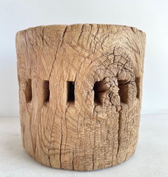 Vintage Elm Wood Wheel Decorative Accent for Bookcase or Table