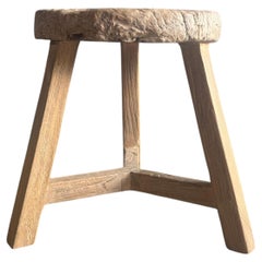 Tavolino a ruota in legno di olmo vintage #4A9