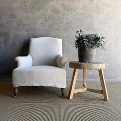 Vintage Elm Wood Wheel Side Table #D73