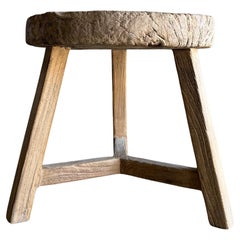 Vintage Elm Wood Wheel Side Table #F75