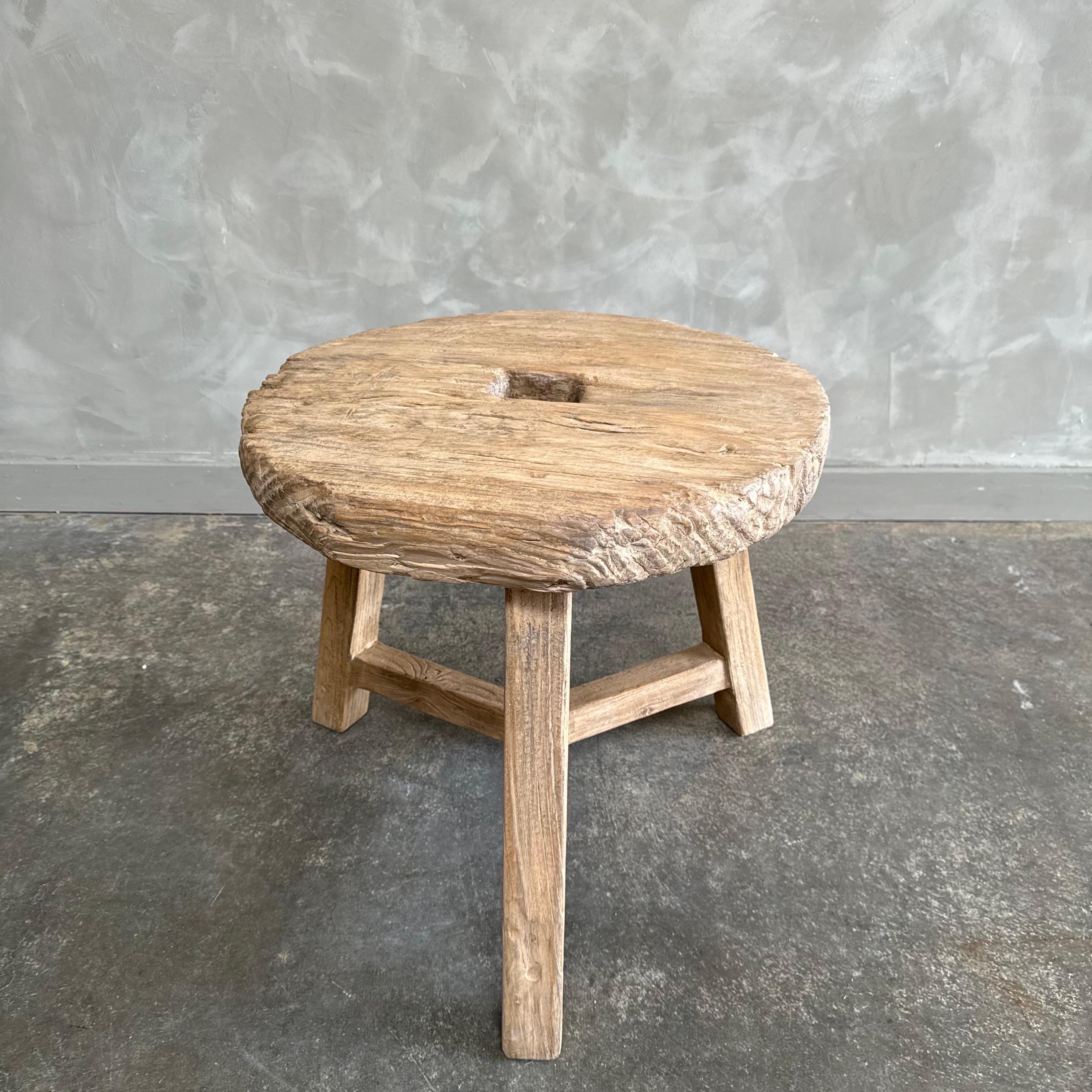 20th Century Vintage elm wood wheel side table For Sale