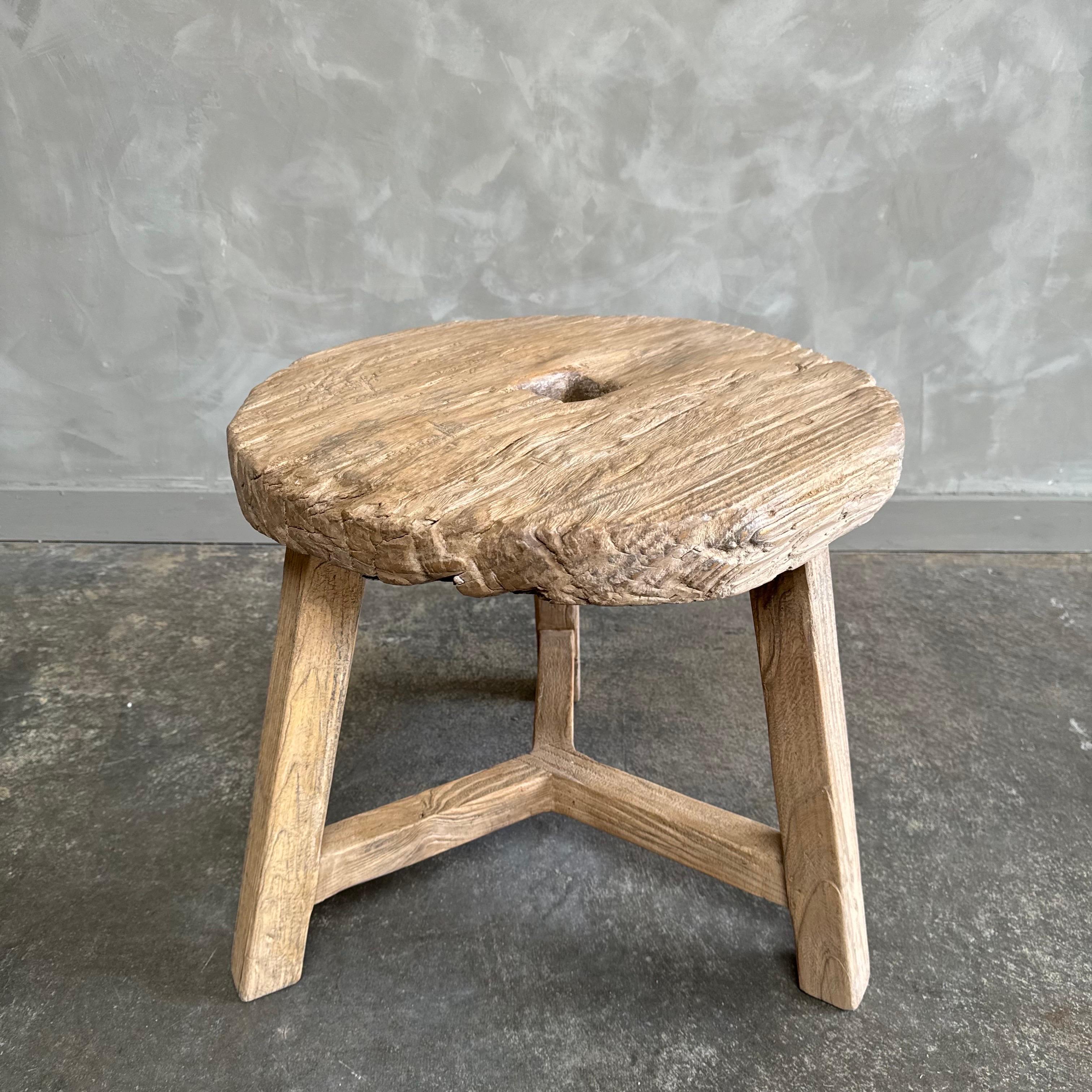 Vintage elm wood wheel side table For Sale 1