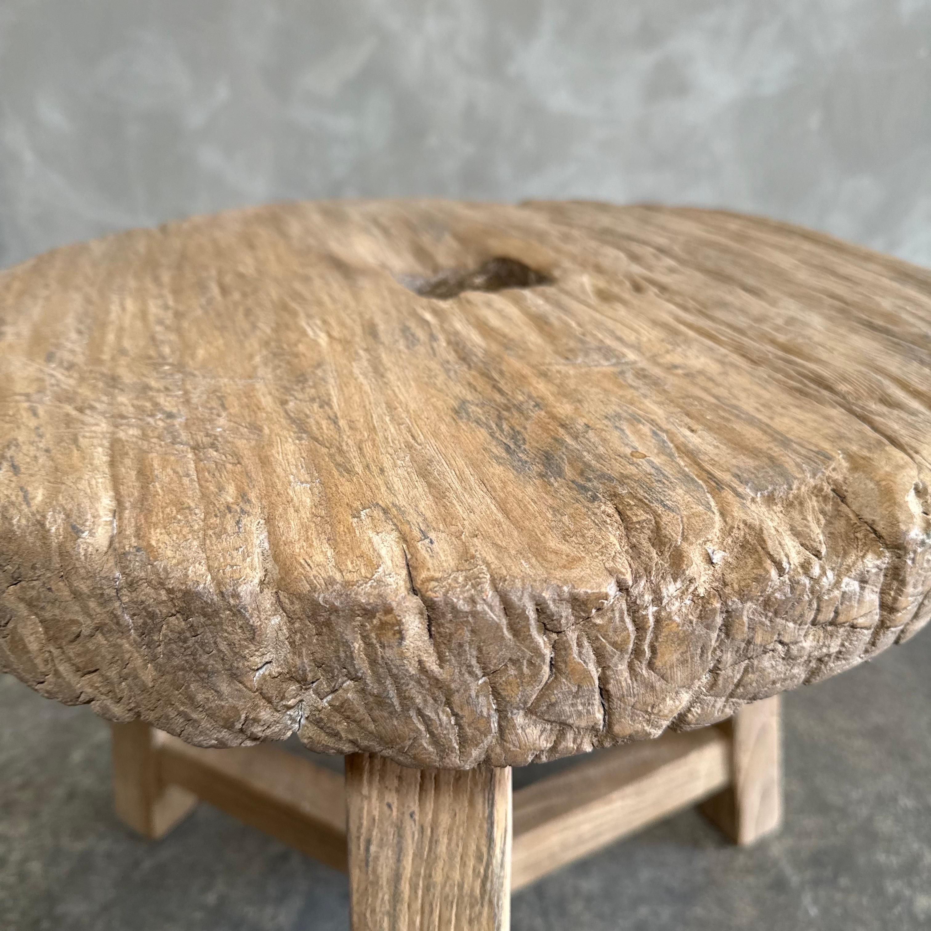 Vintage elm wood wheel side table For Sale 3