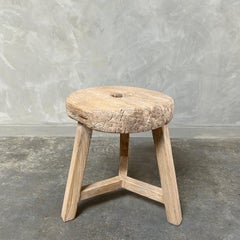 Vintage elm wood wheel stool
