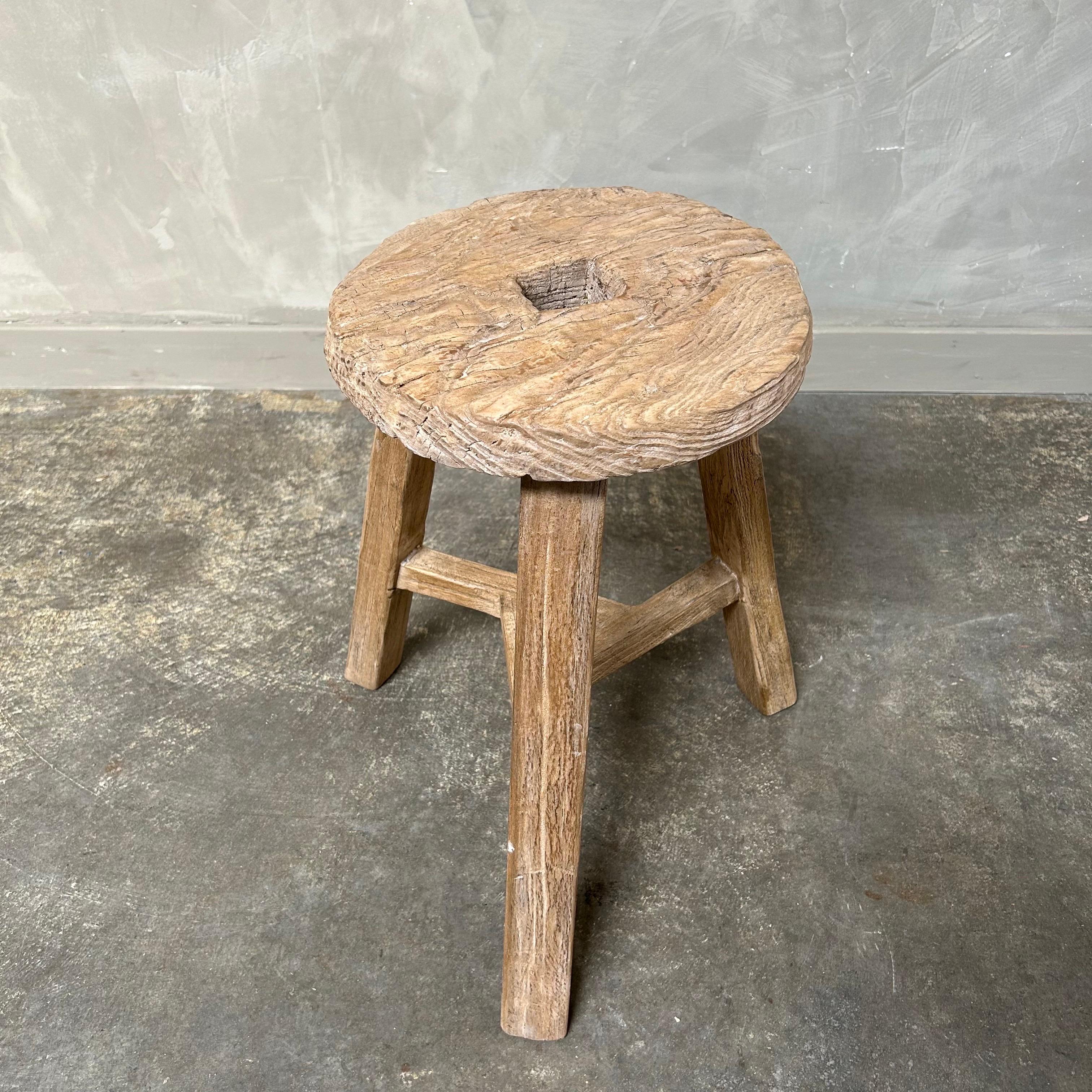 Vintage elm wood wheel stool In Good Condition For Sale In Brea, CA
