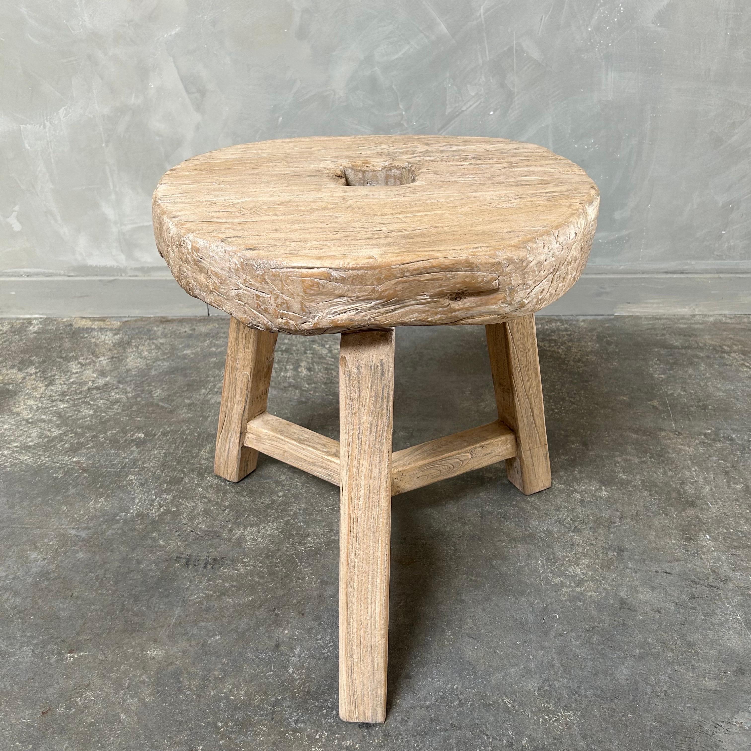 20th Century Vintage elm wood wheel stool For Sale