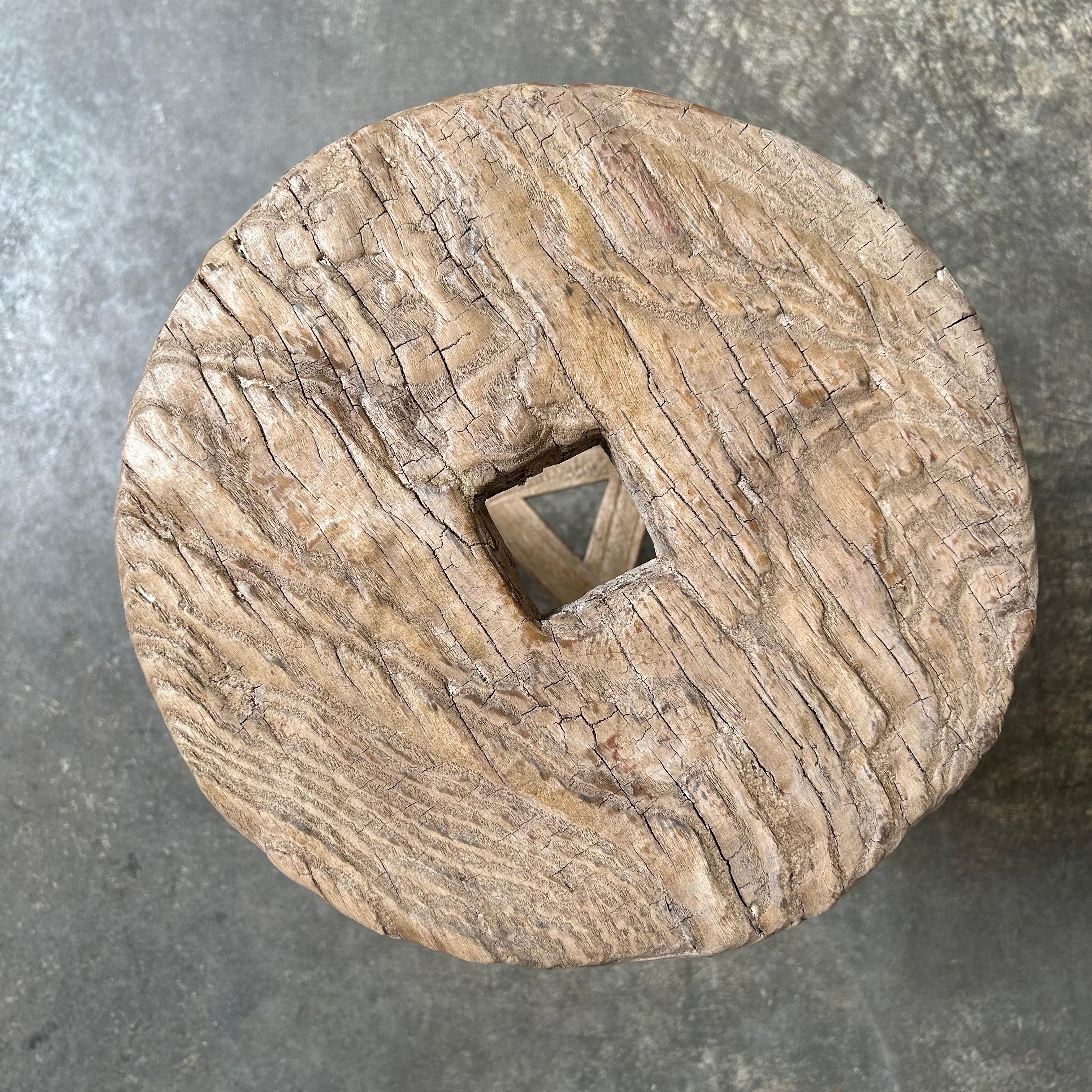 20th Century Vintage elm wood wheel stool For Sale