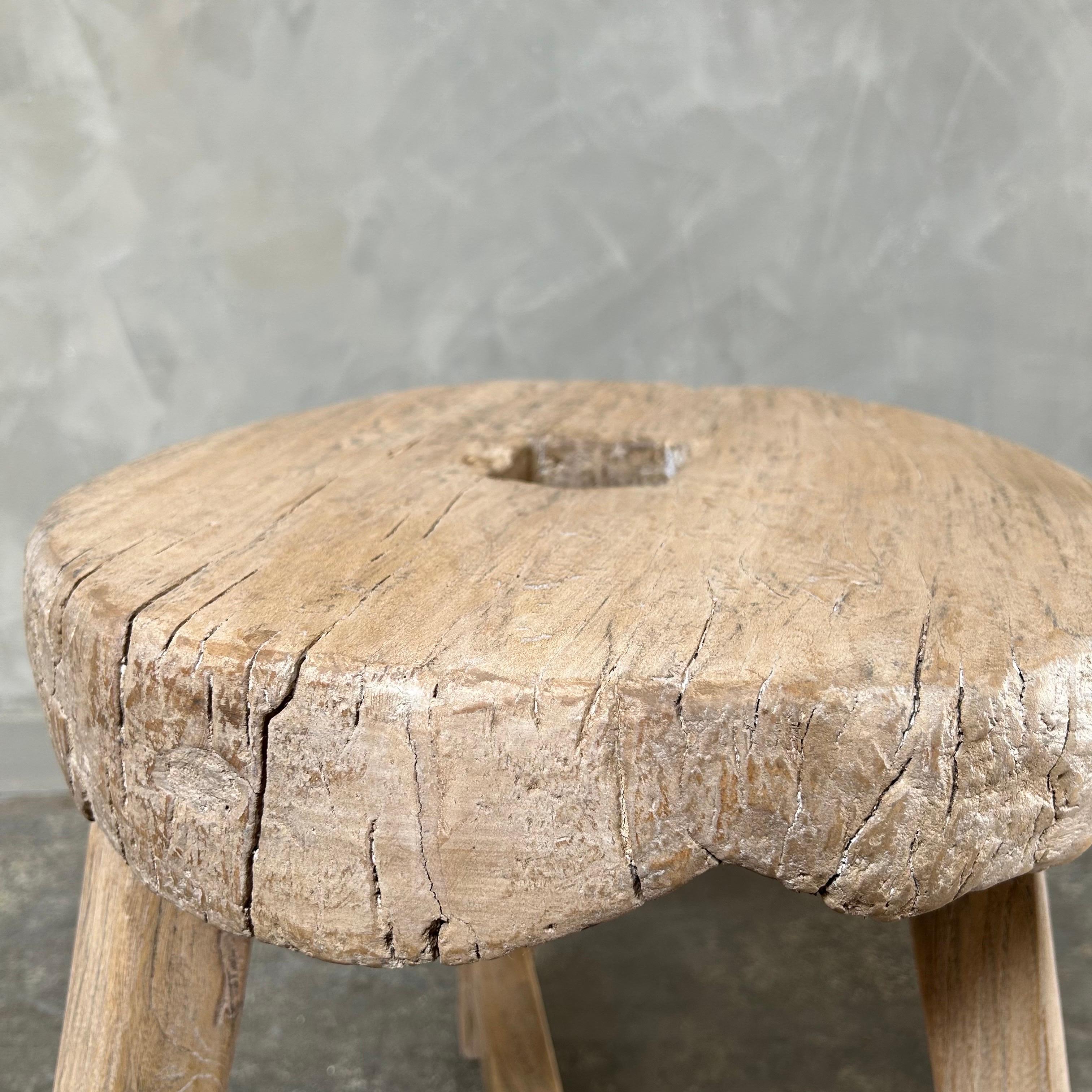 Vintage elm wood wheel stool For Sale 1