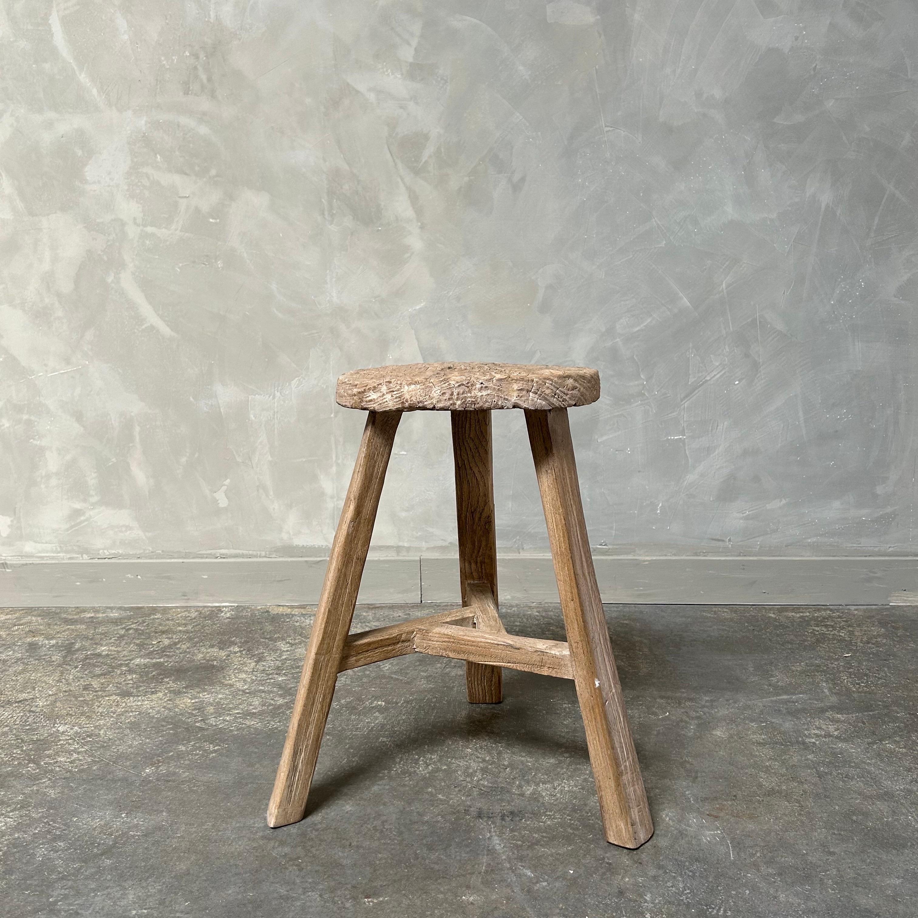 Vintage elm wood wheel stool For Sale 1