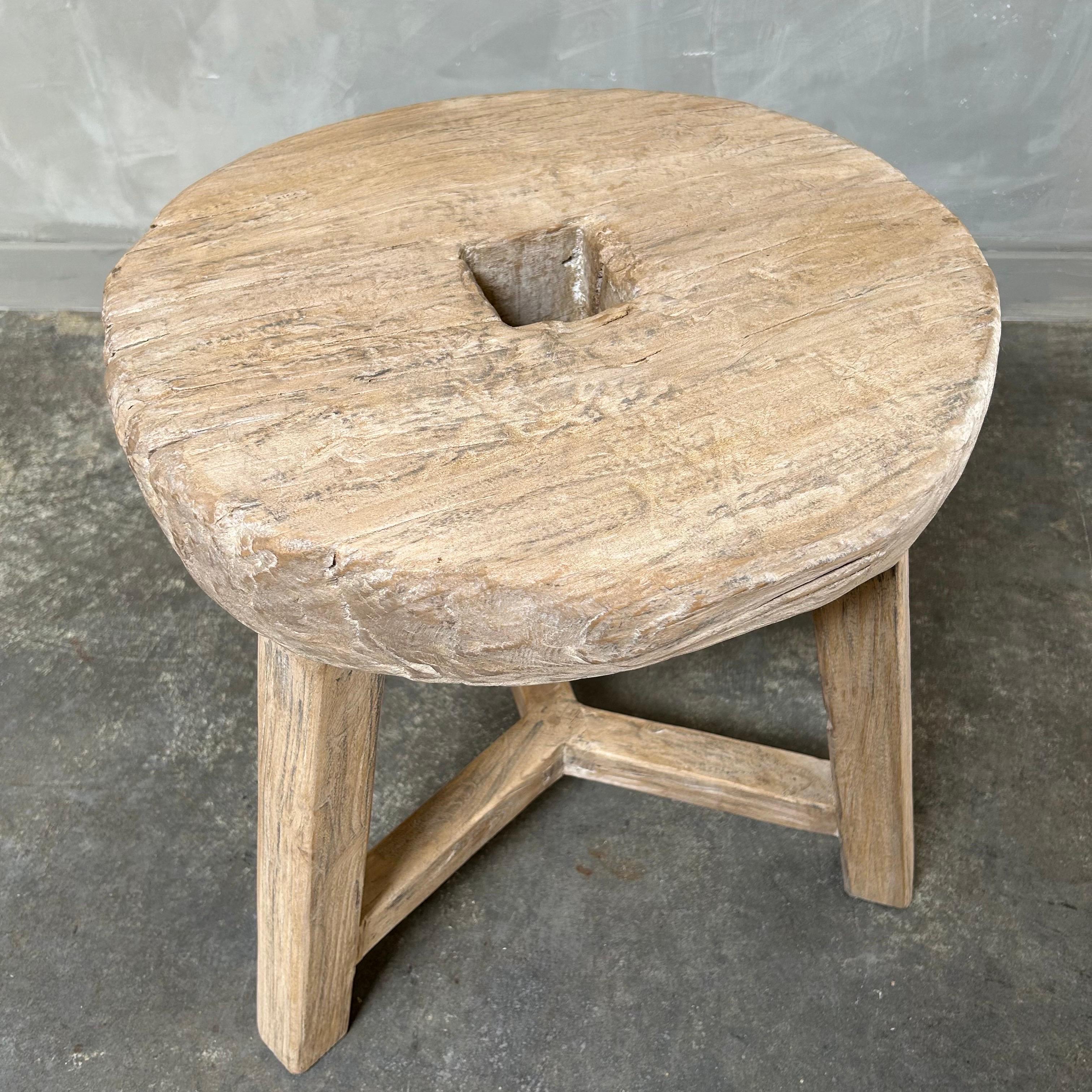 Vintage elm wood wheel stool For Sale 2