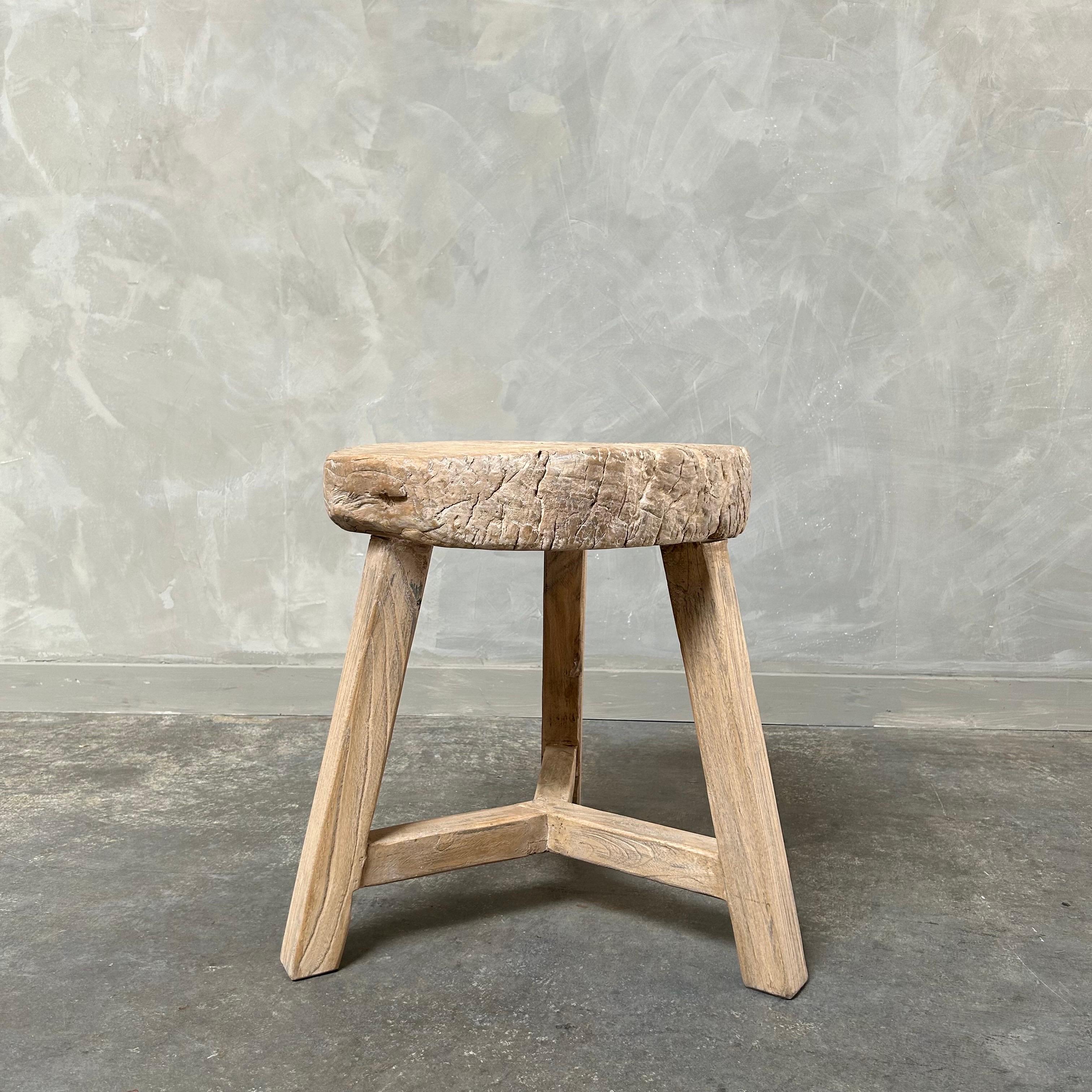 Vintage elm wood wheel stool For Sale 3