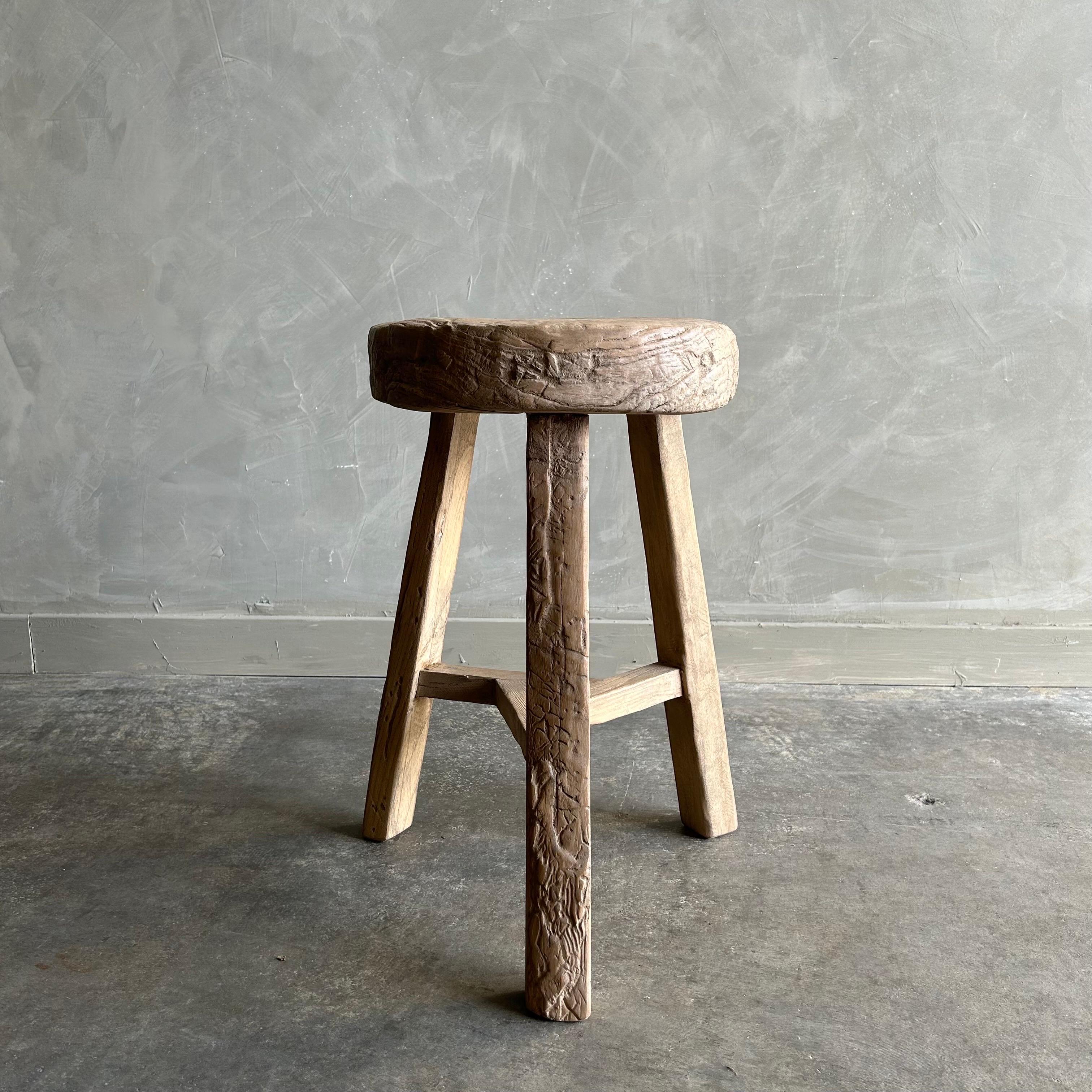 Hand-Crafted Vintage Elm Wood Wheel Stool or Side Table For Sale