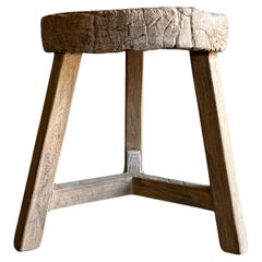 Vintage Elm Wood Wheel Side Table #B42