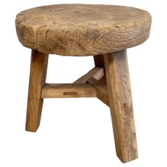Vintage Elm Wood Wheel Table