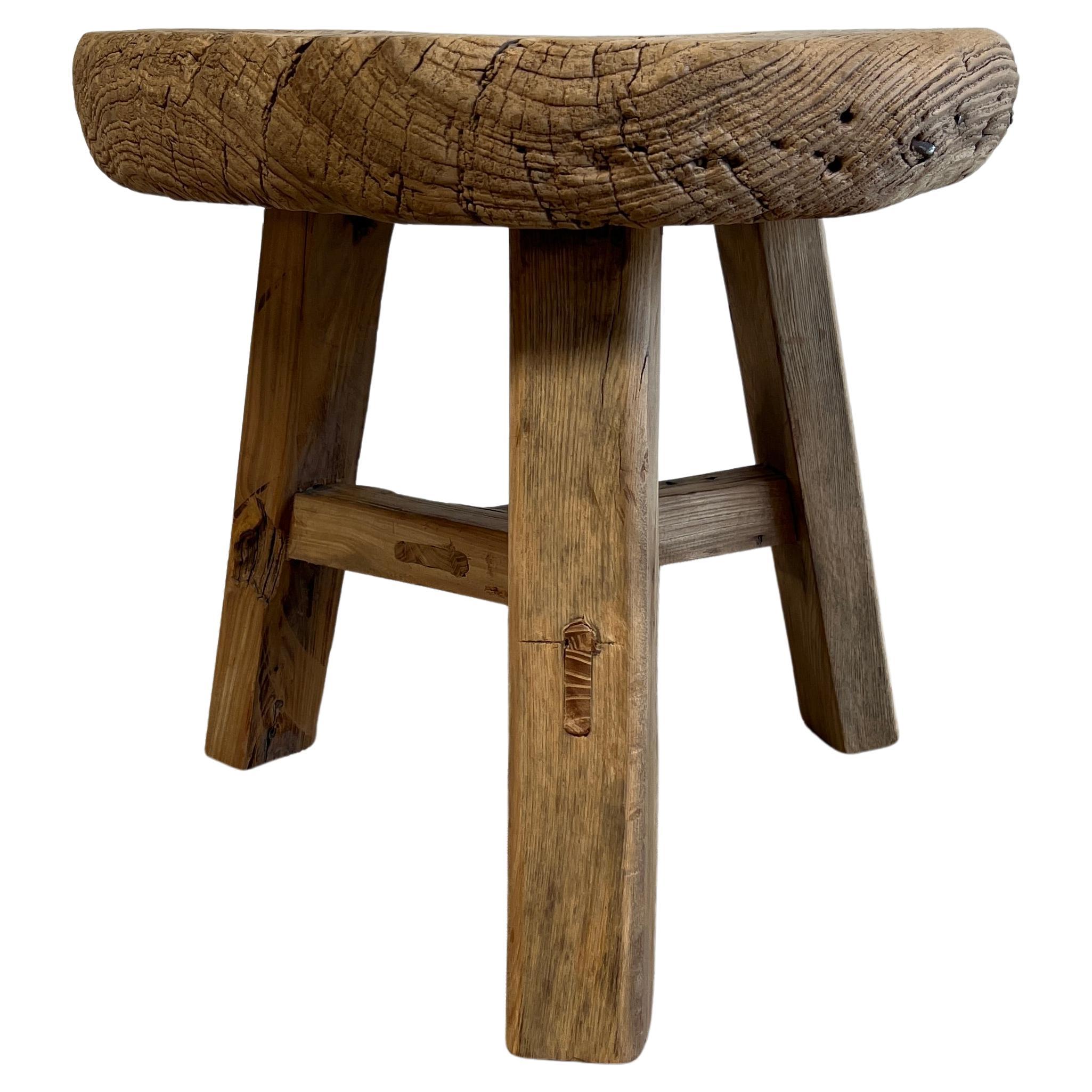 Antique Elm Wood Wheel Table on Iron Legs at 1stDibs