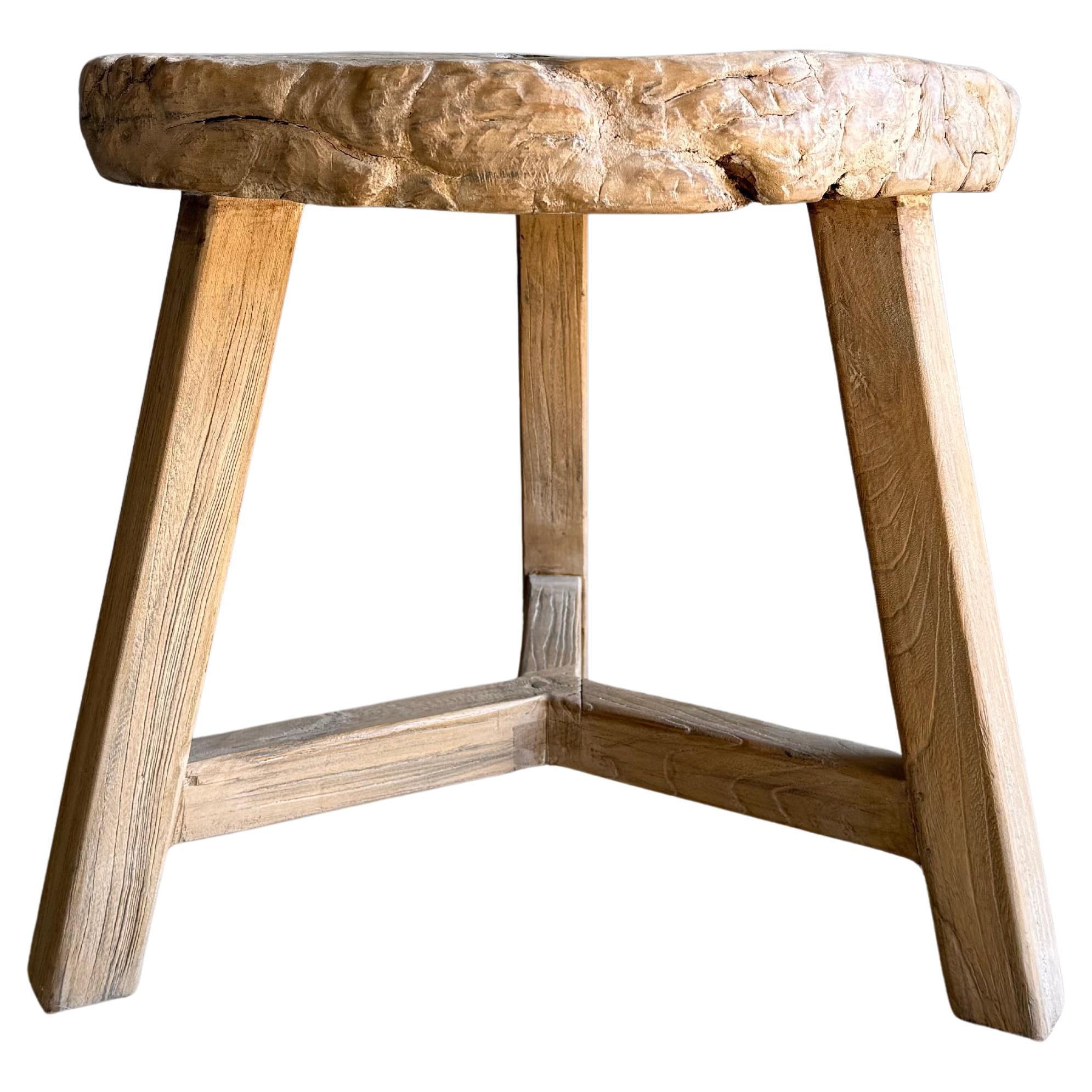 Table à roulettes en bois d'orme vintage, finition Nature