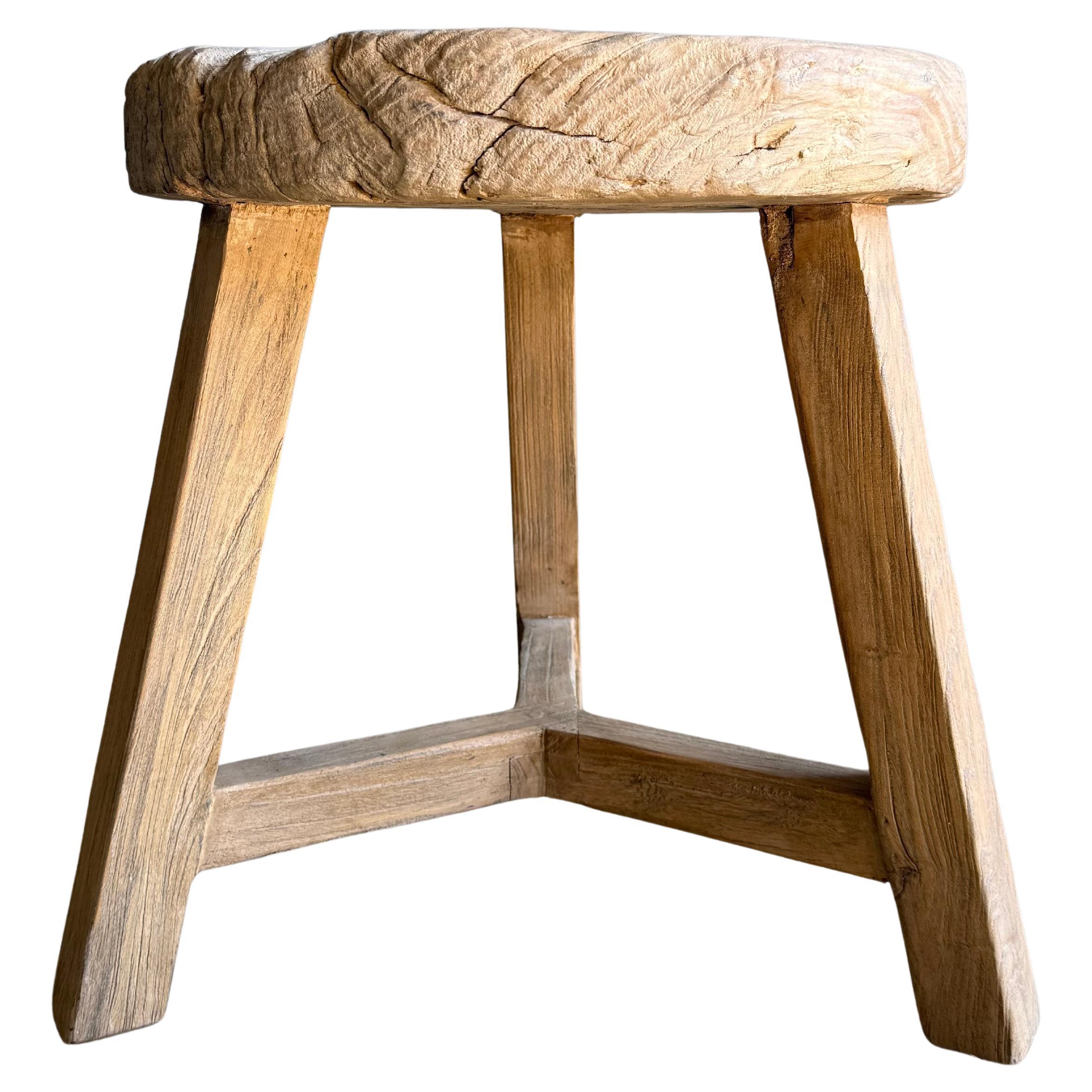Vintage Elm Wood Wheel Table in Natural Finish For Sale