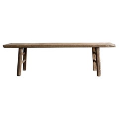 Vintage Elm Wood Wide Seat Bench