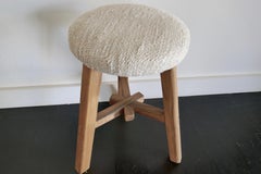 Vintage Elmwood & Natural Handwoven Hemp Stool