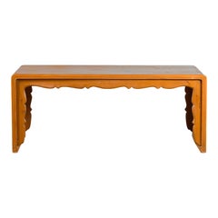 Vintage Elmwood Waterfall Coffee Table with Carved Apron & Legs