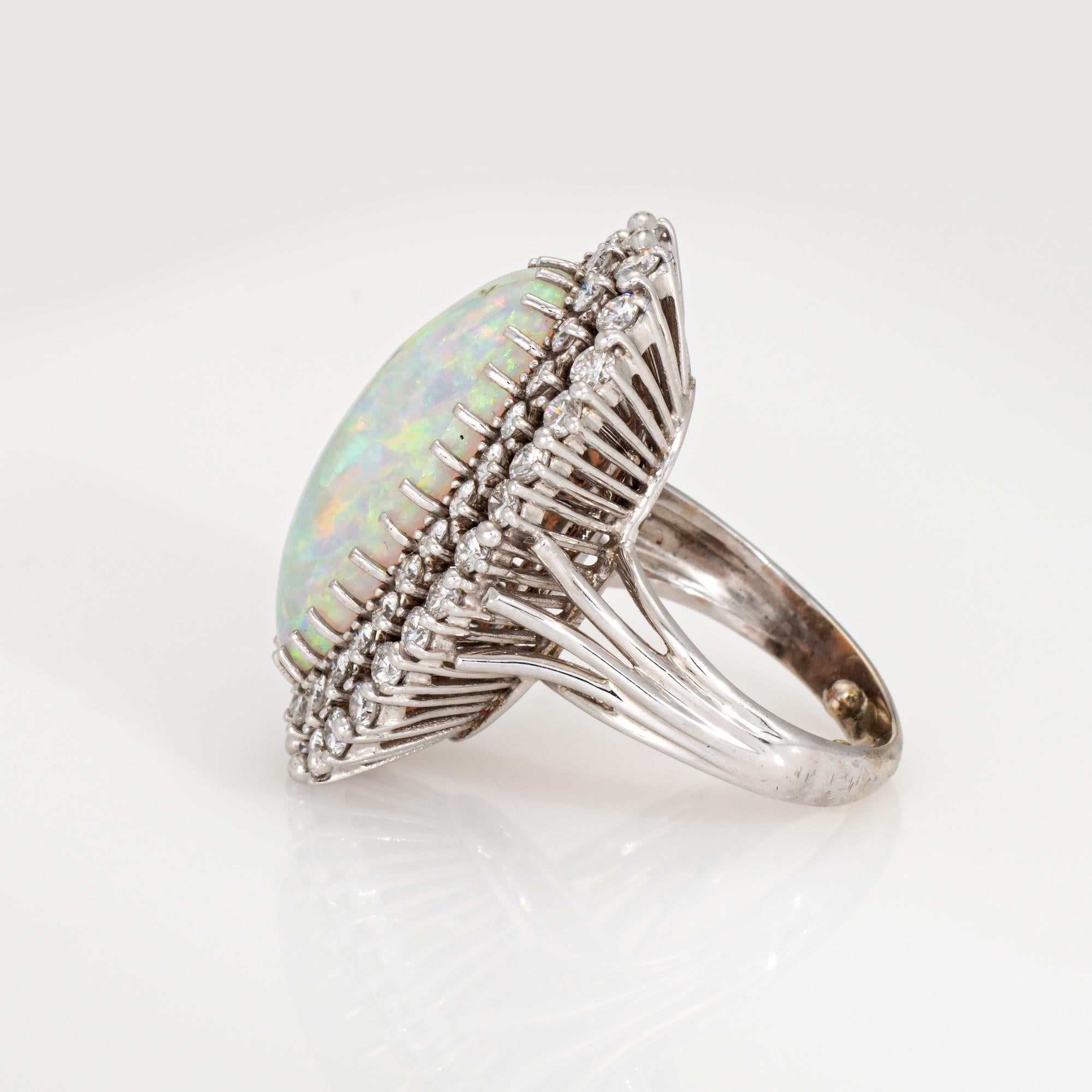 Vintage Elongated 9ct Opal 2,25ct Diamant Ring 14k Weißgold Sz 5,5 Cocktail (Cabochon) im Angebot