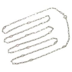 Retro Elongated Links Diamonds Chain Necklace, Baratte 18kt White Gold France