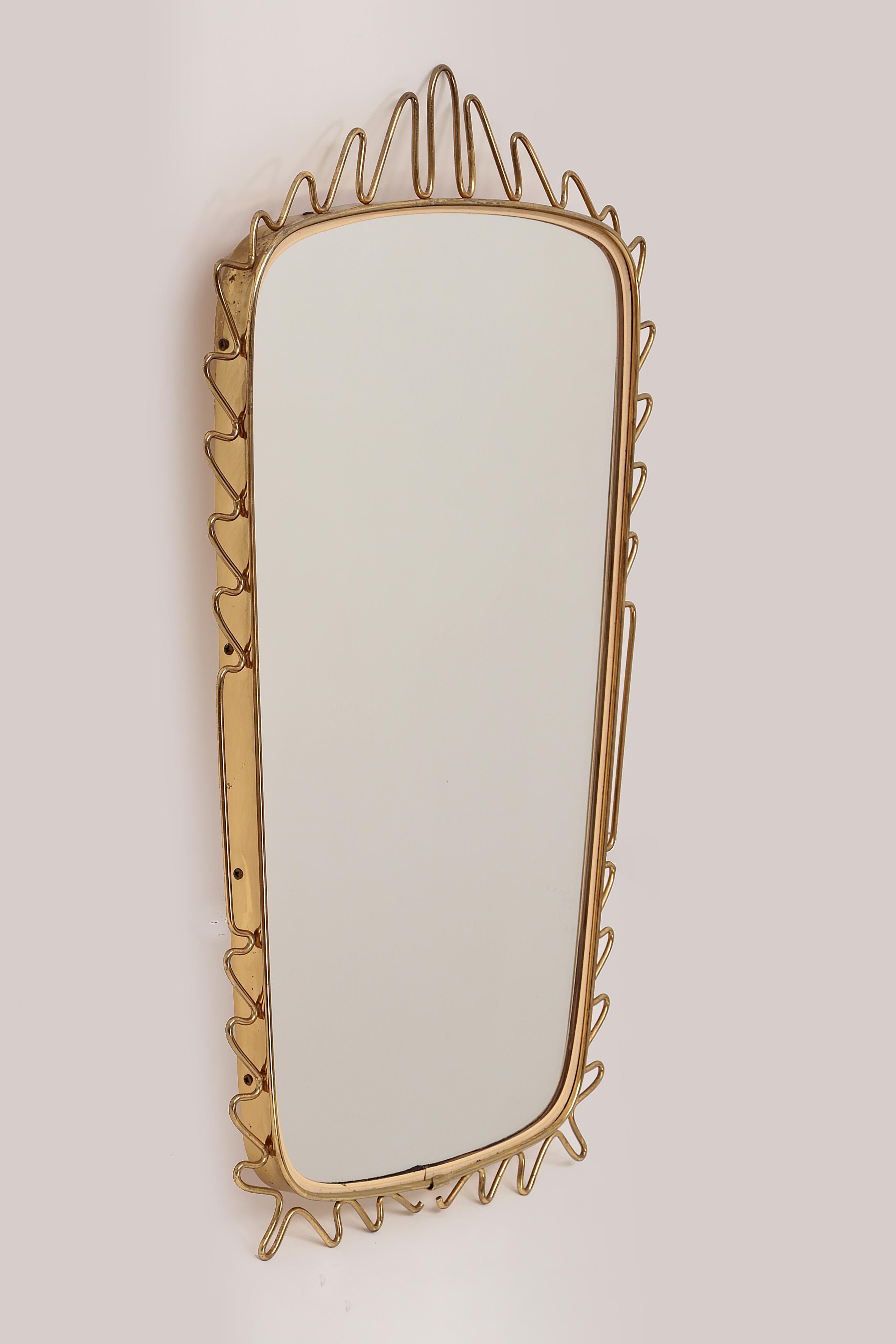 Vintage Elongated Mirror with Ornate Brass Edge, 1960s In Good Condition In Oostrum-Venray, NL